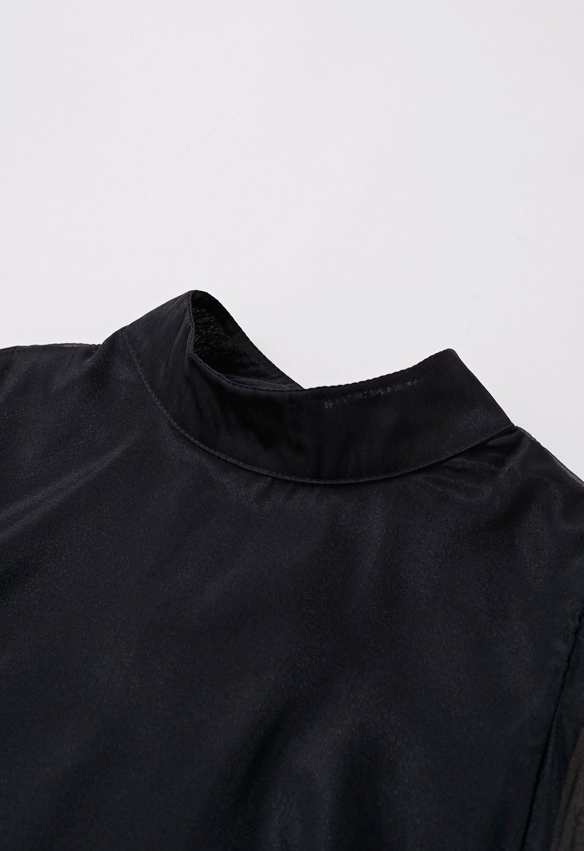 Pearly Bowknot Puff Sleeve Shirt in Black