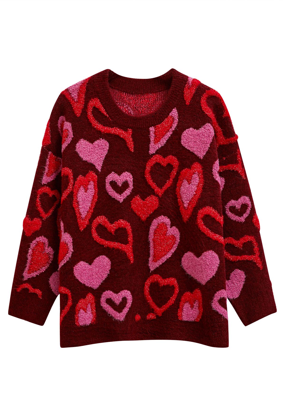 Crush Moment Fuzzy Heart Knit Sweater