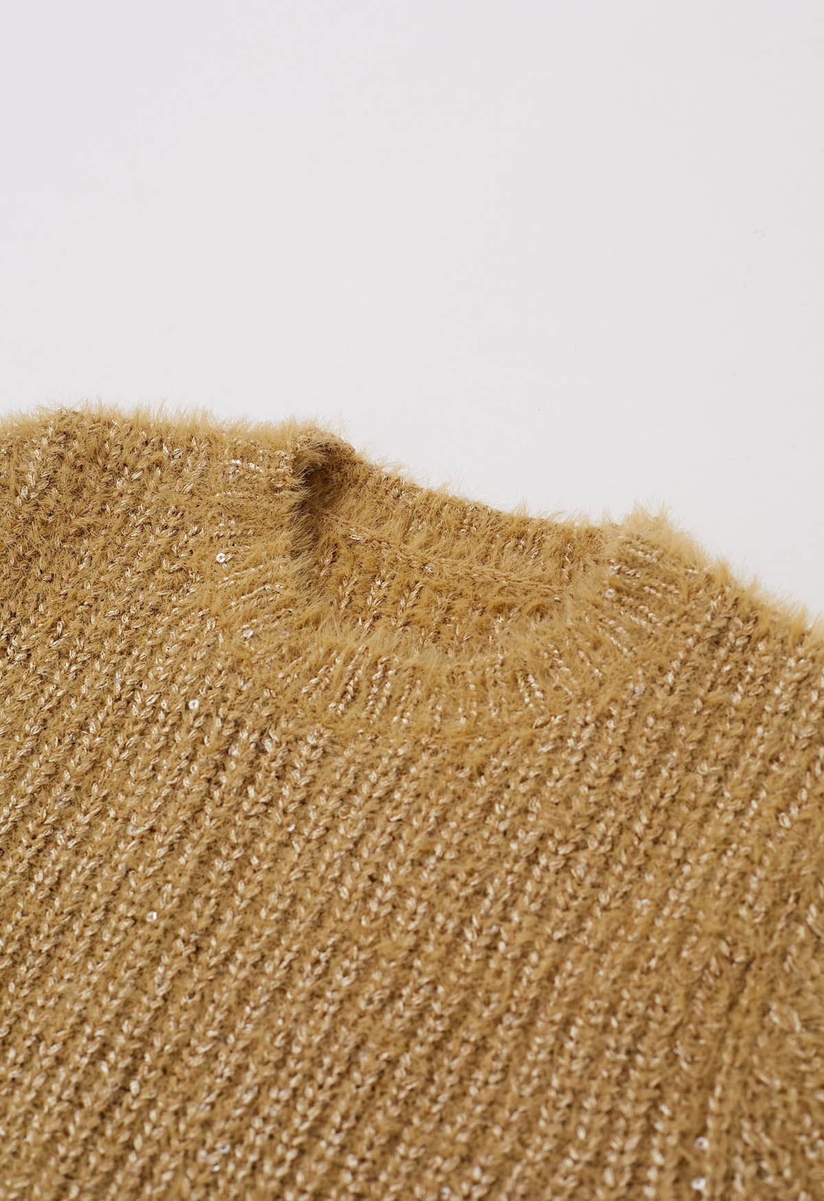 Sequin Fuzzy Short Sleeve Sweater in Camel