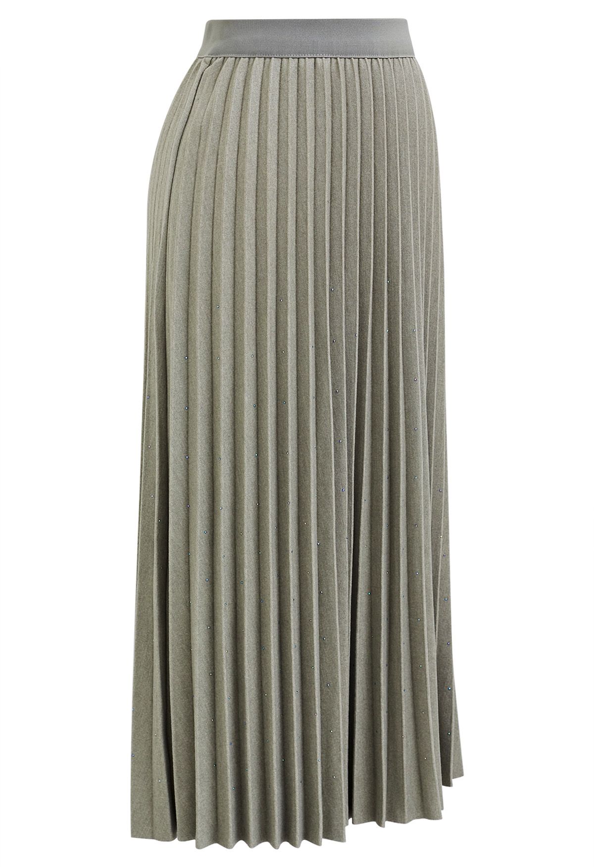 Gleaming Pleated Midi Skirt in Sage