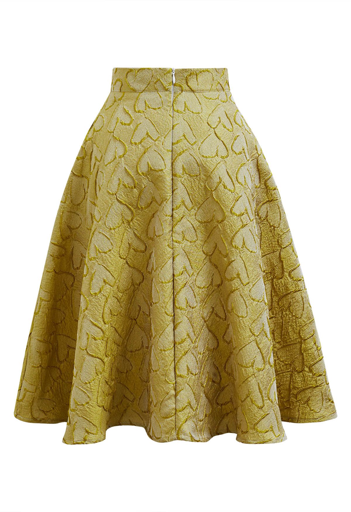 Pastel Heart Texture Flare Skirt in Yellow
