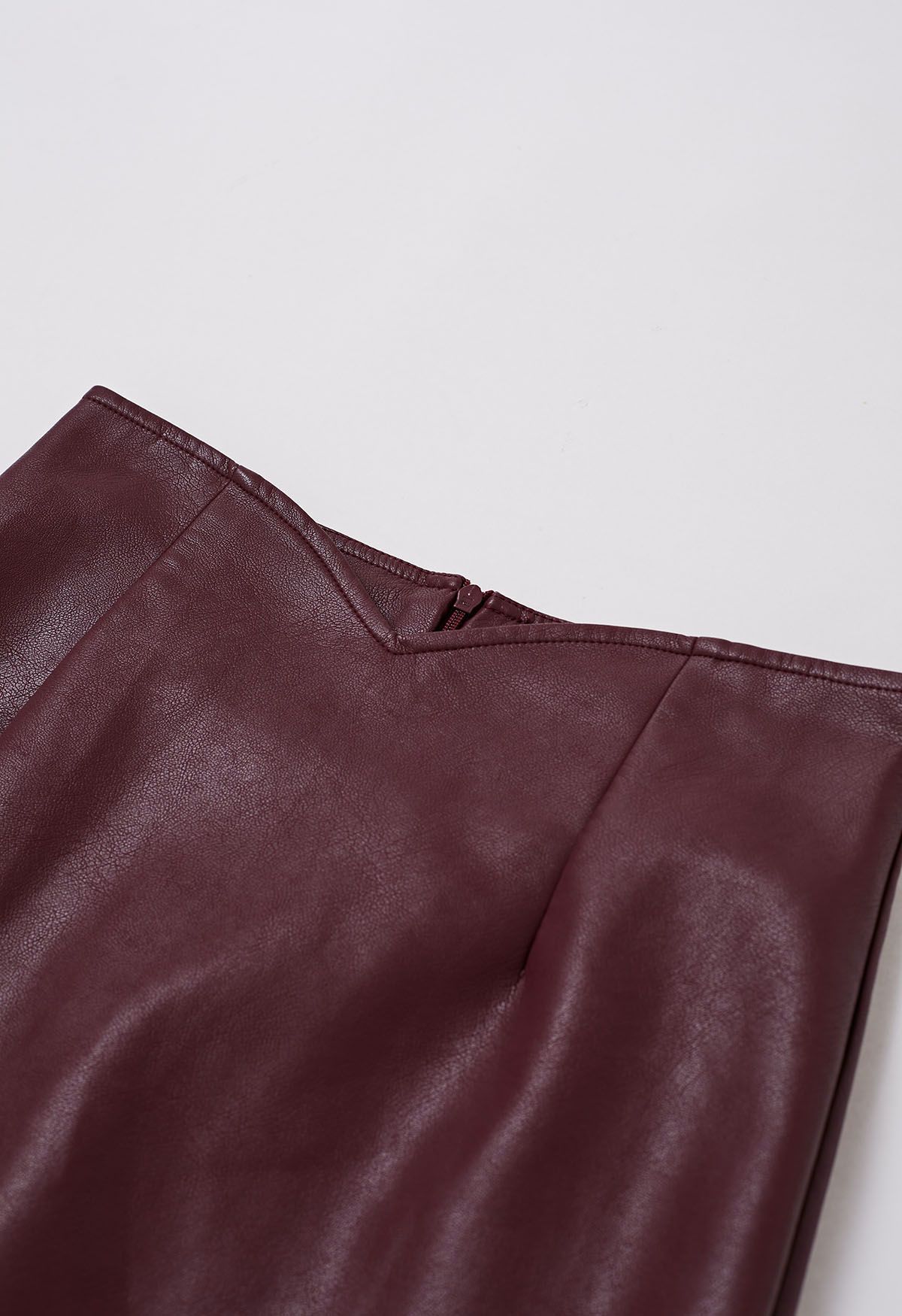 Burgundy leather hotsell look midi skirt