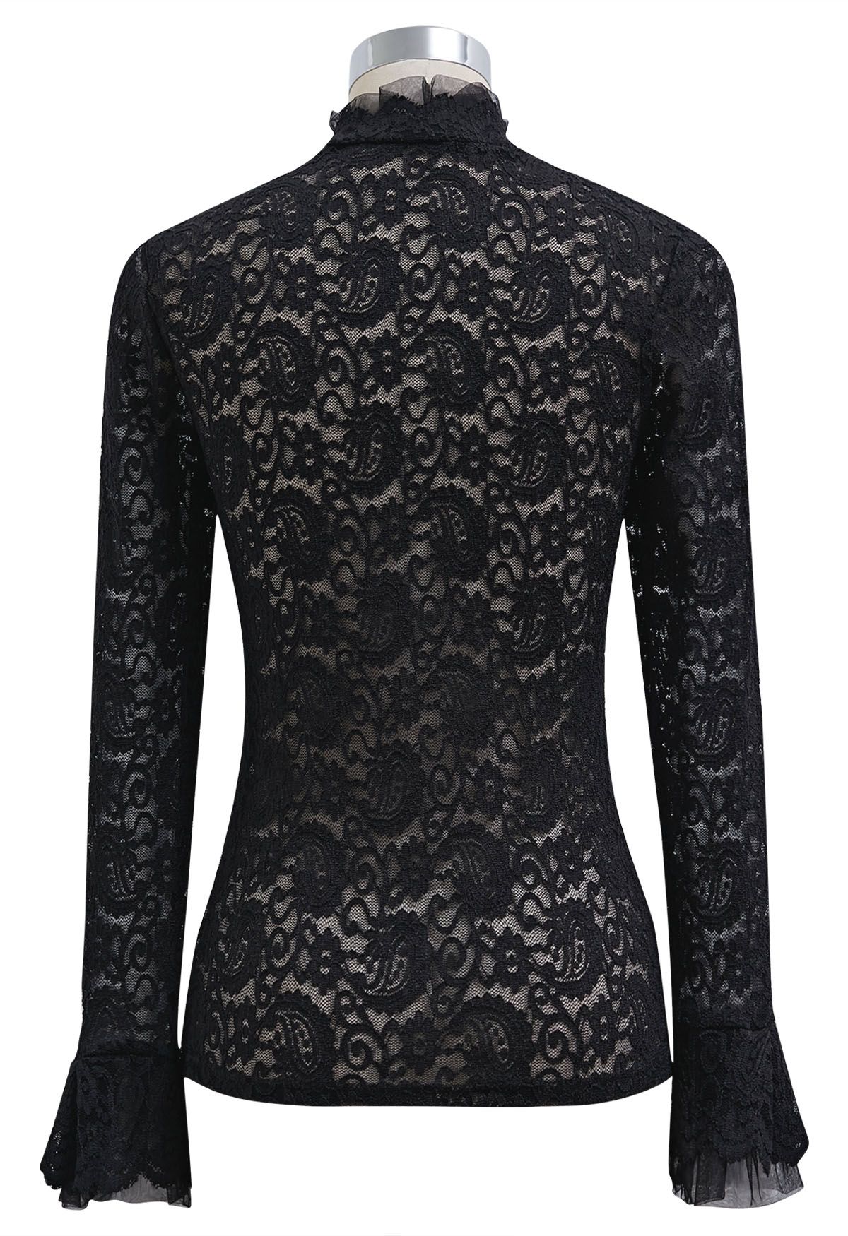 Paisley Full Lace Mesh Inserted Top in Black