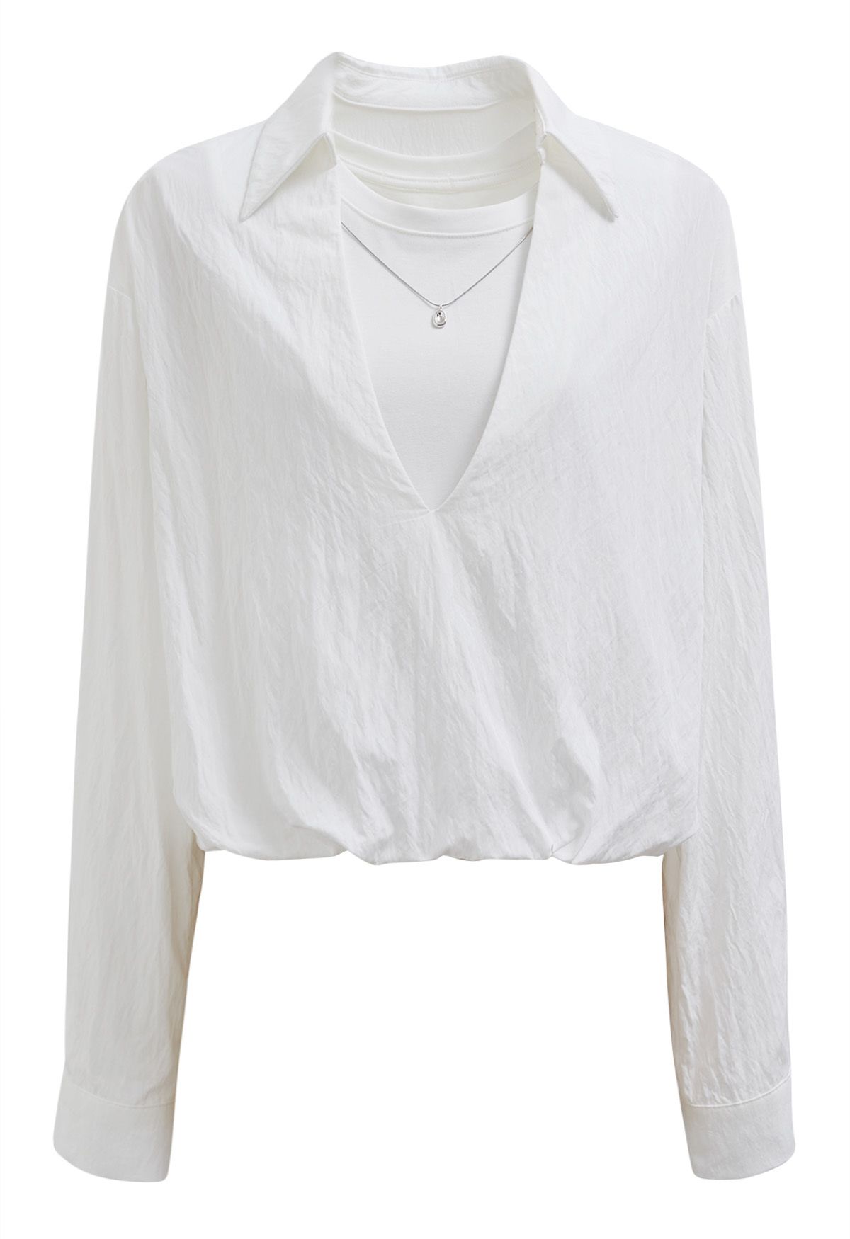 Necklace Decorated Fake Two-Piece Shirt in White