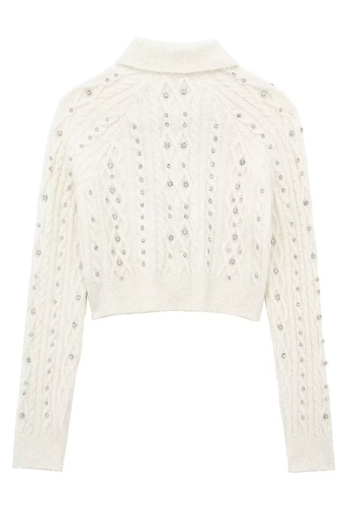 Exquisite Rhinestone Braided Knit Cropped Cardigan