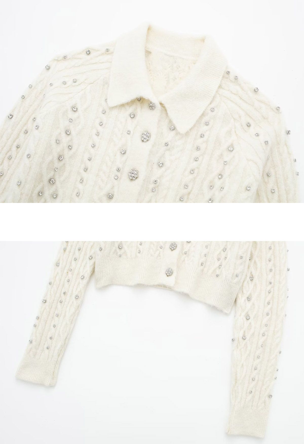 Exquisite Rhinestone Braided Knit Cropped Cardigan