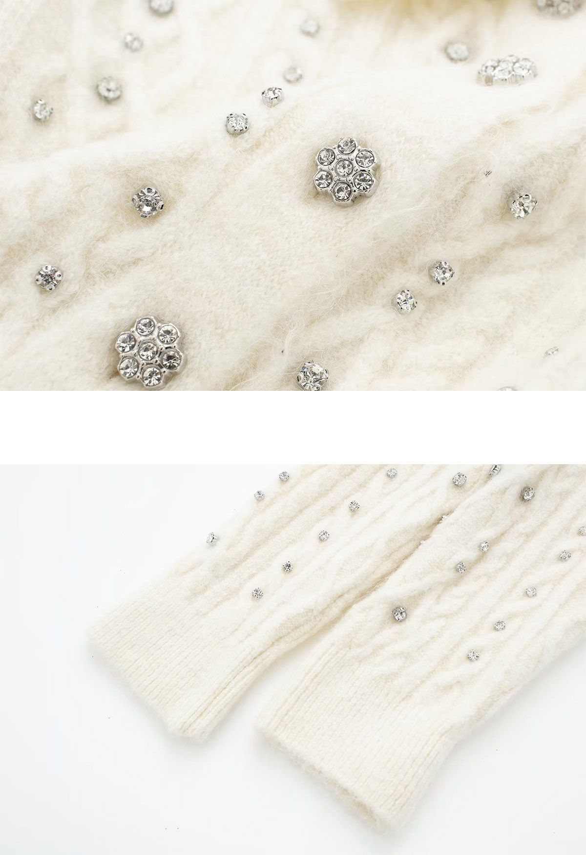 Exquisite Rhinestone Braided Knit Cropped Cardigan