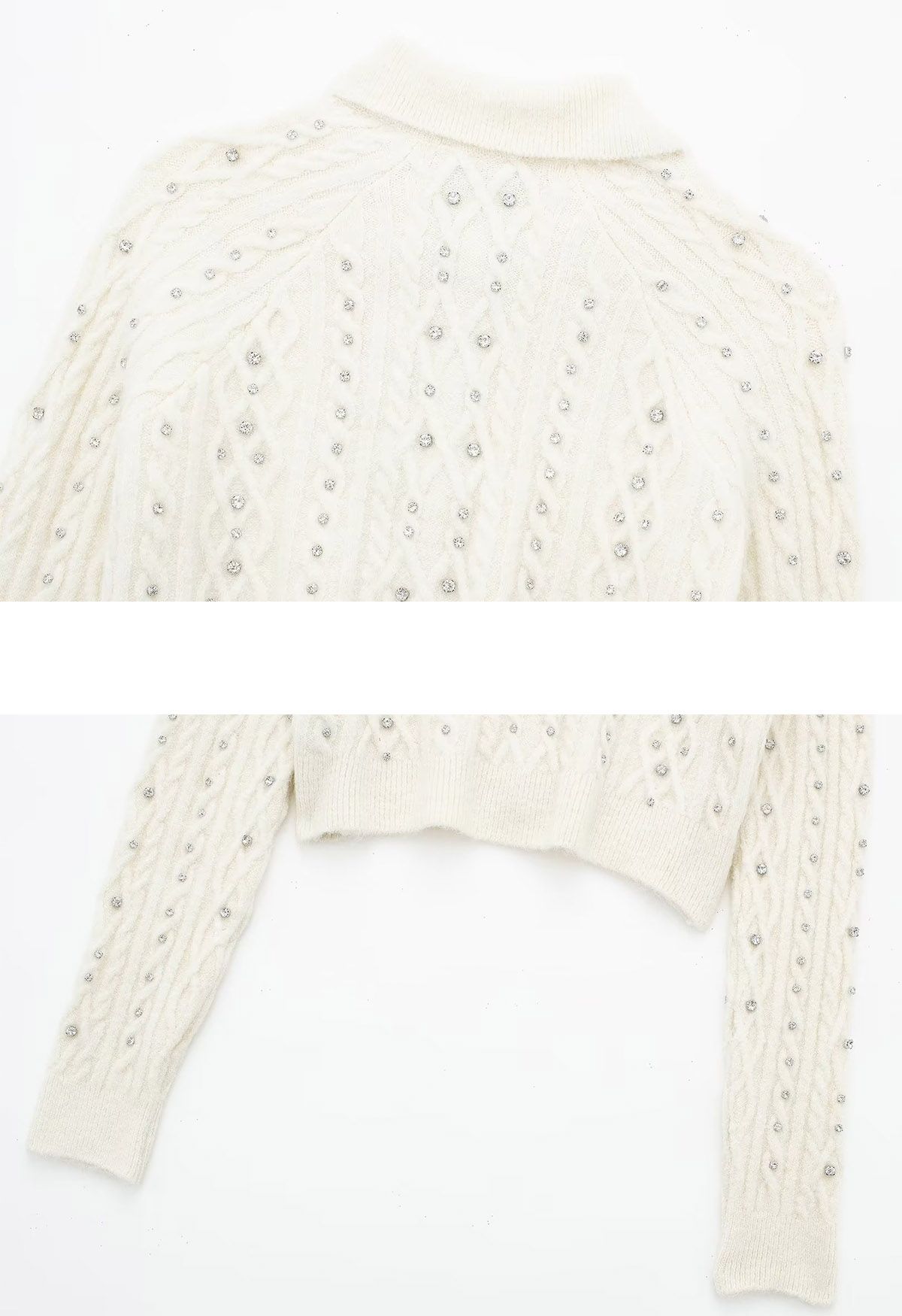 Exquisite Rhinestone Braided Knit Cropped Cardigan