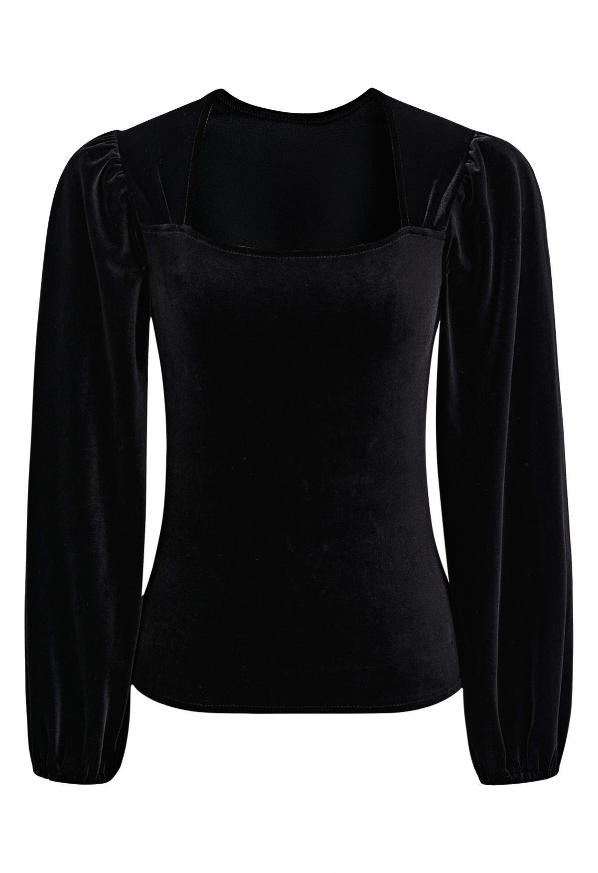 Square Neck Bubble Sleeve Velvet Top