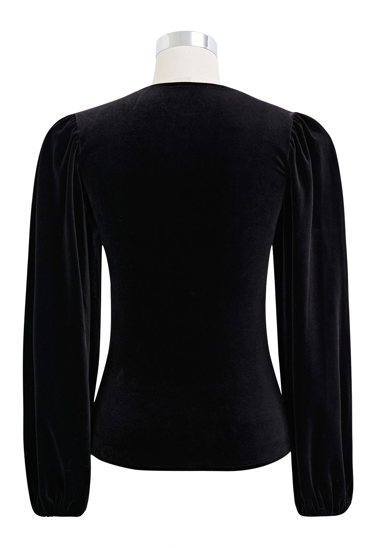 Square Neck Bubble Sleeve Velvet Top