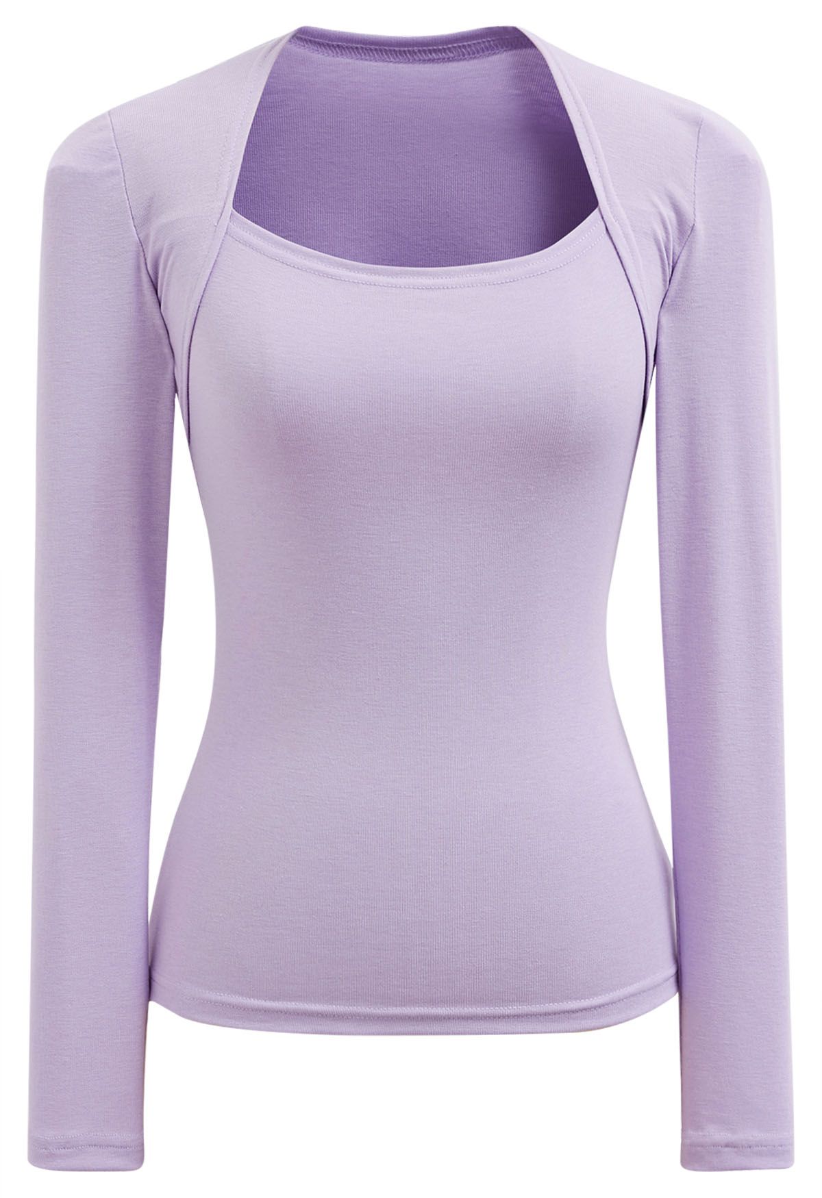 Solid Color Square Neck Soft Top in Lilac