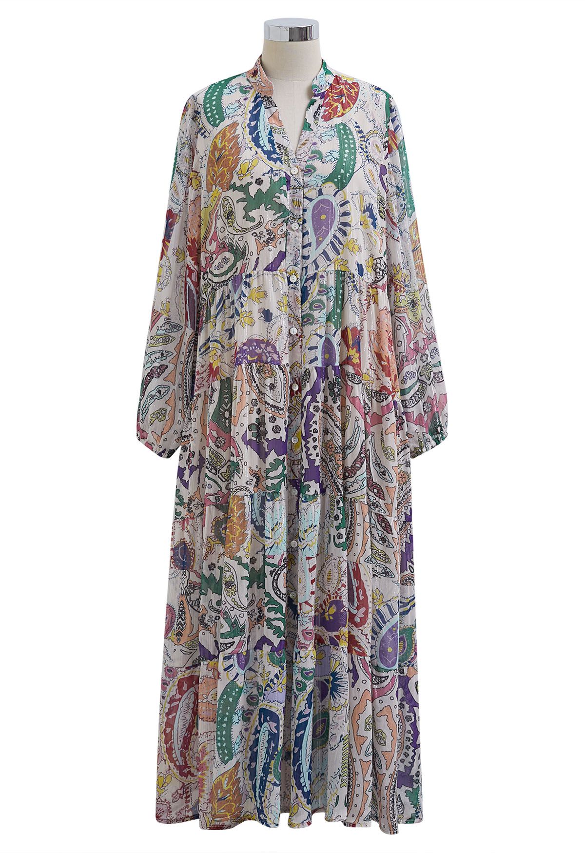 Spring Melody Paisley Metallic Chiffon Midi Dress