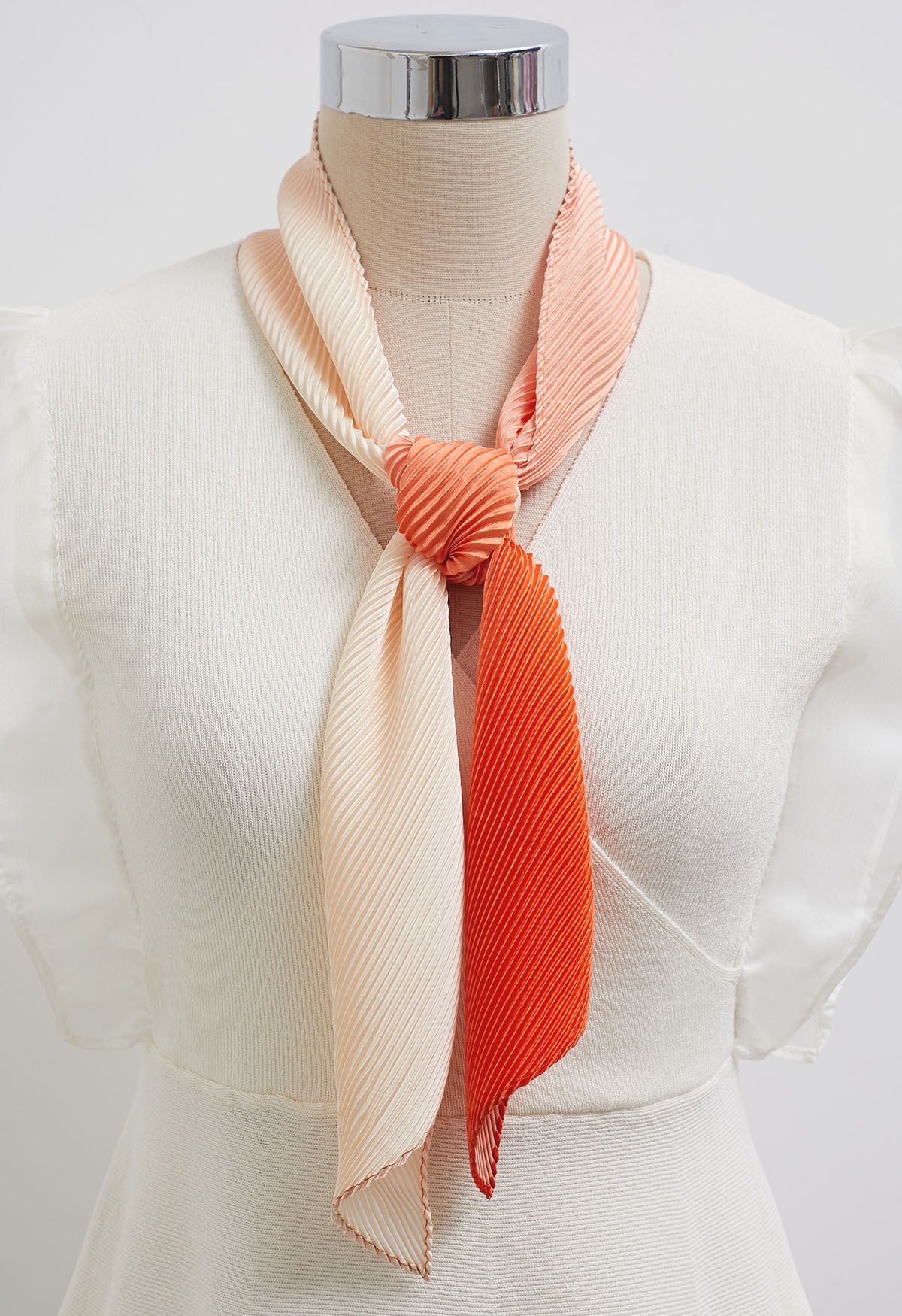 Silk Feeling Gradient Pleated Ribbon Scarf