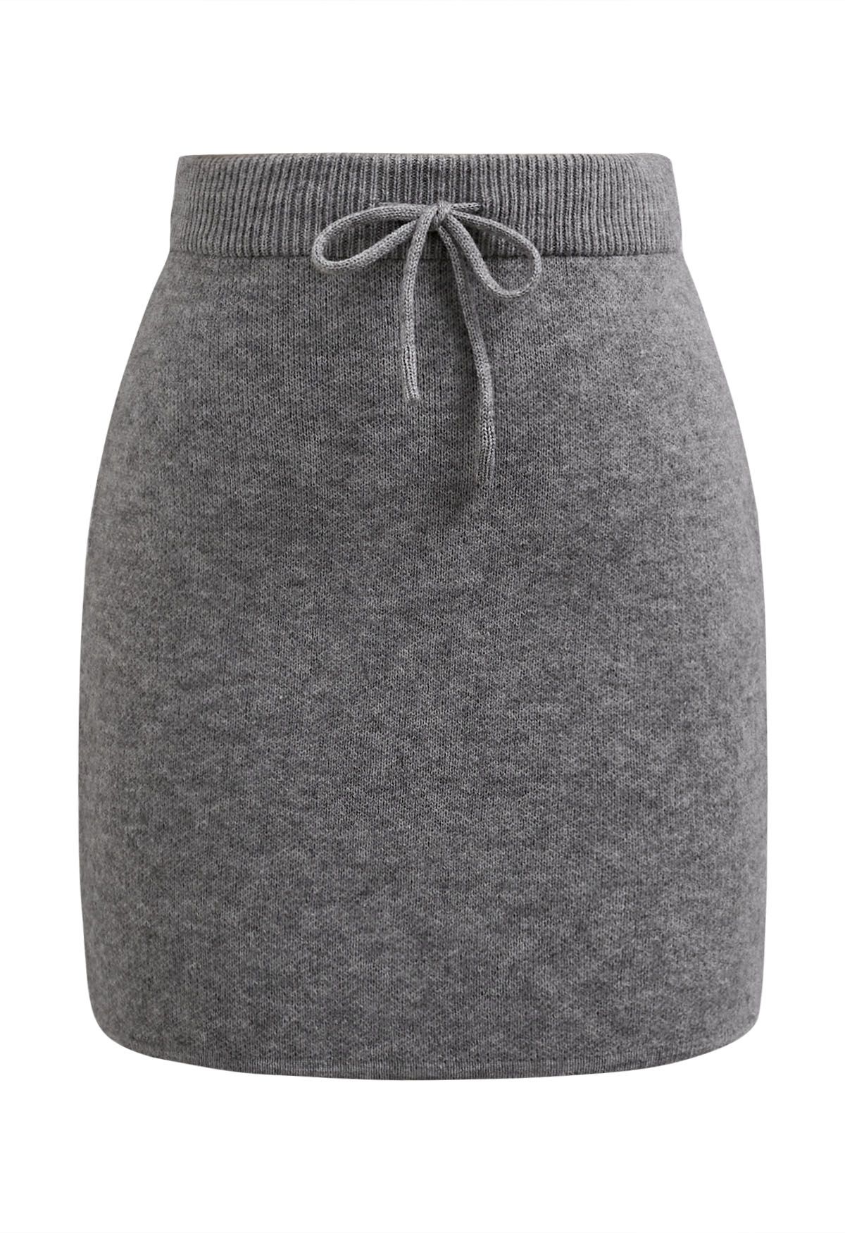 Paris Letter Knit Sweater and Skirt Set in Grey