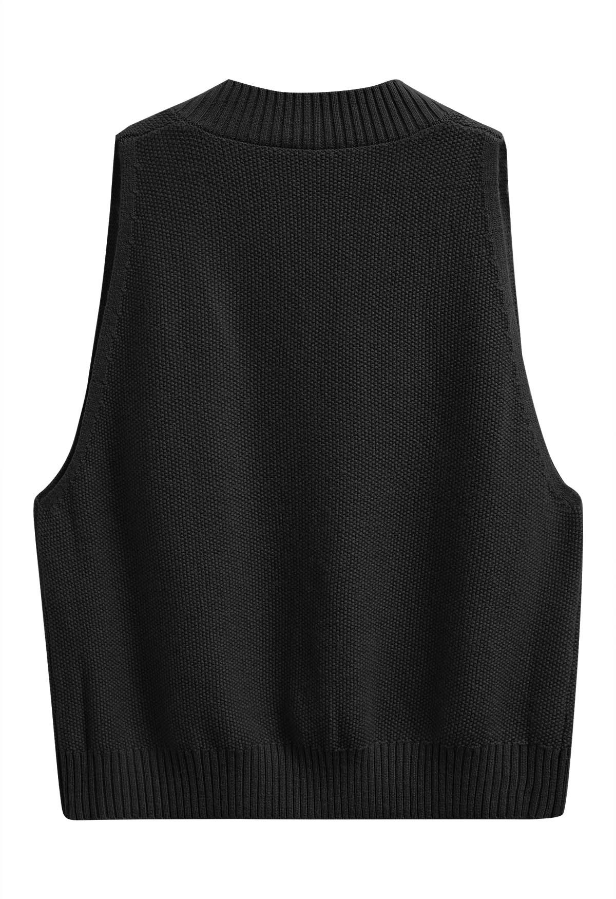 Casual Comfort V-Neck Knit Vest in Black