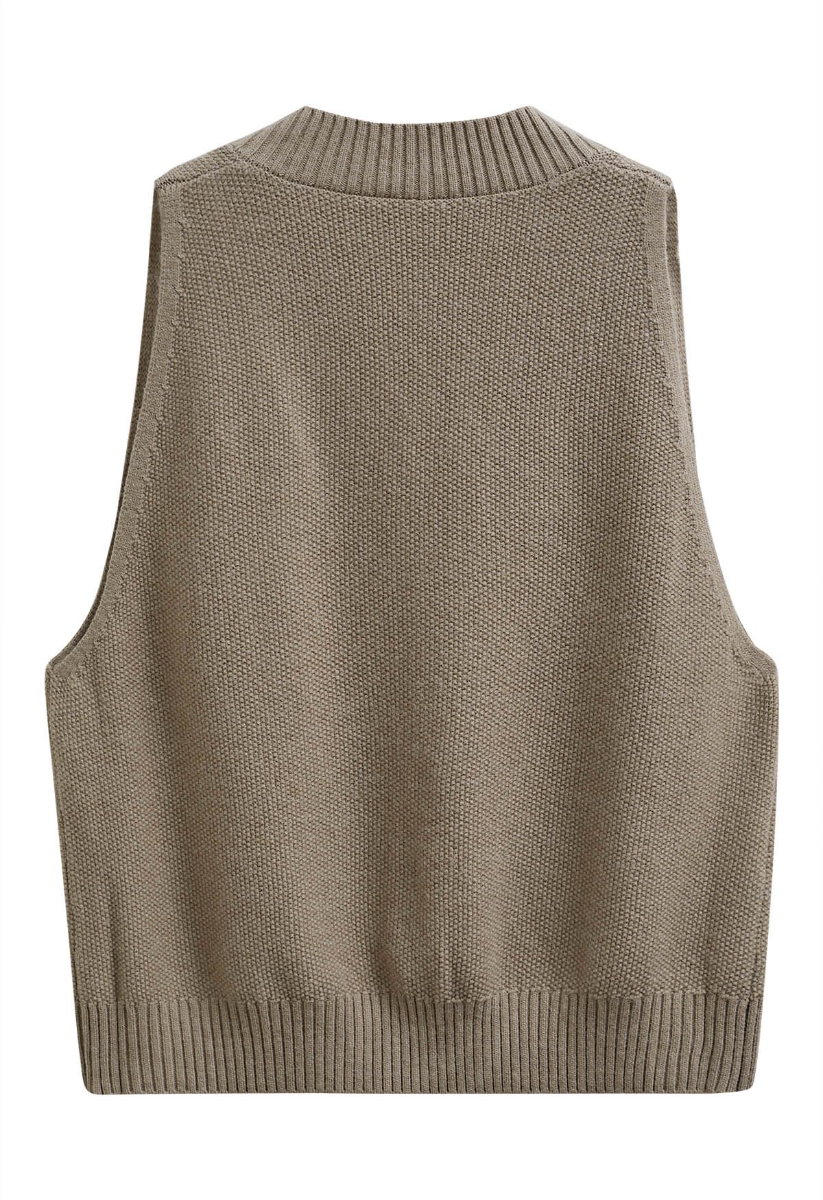 Casual Comfort V-Neck Knit Vest in Khaki