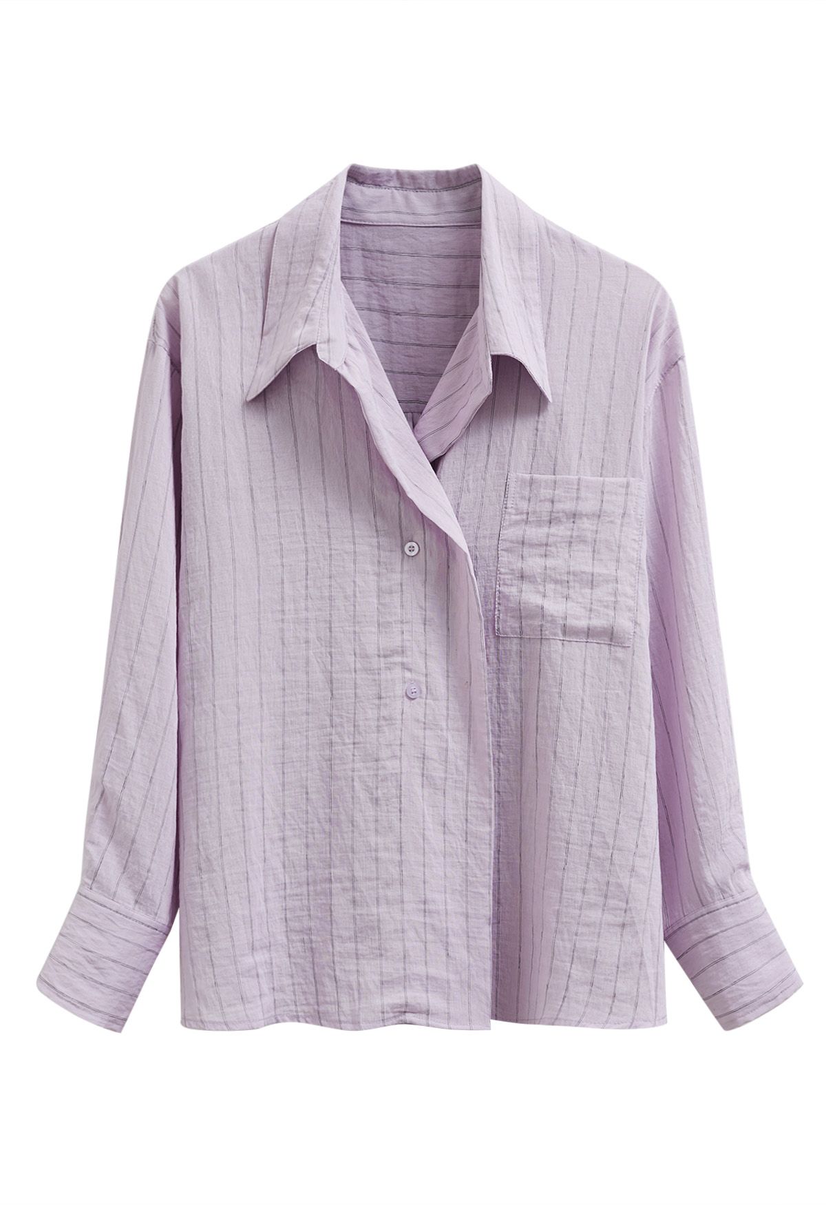 Striped Collared Patch Pocket Shirt in Lilac