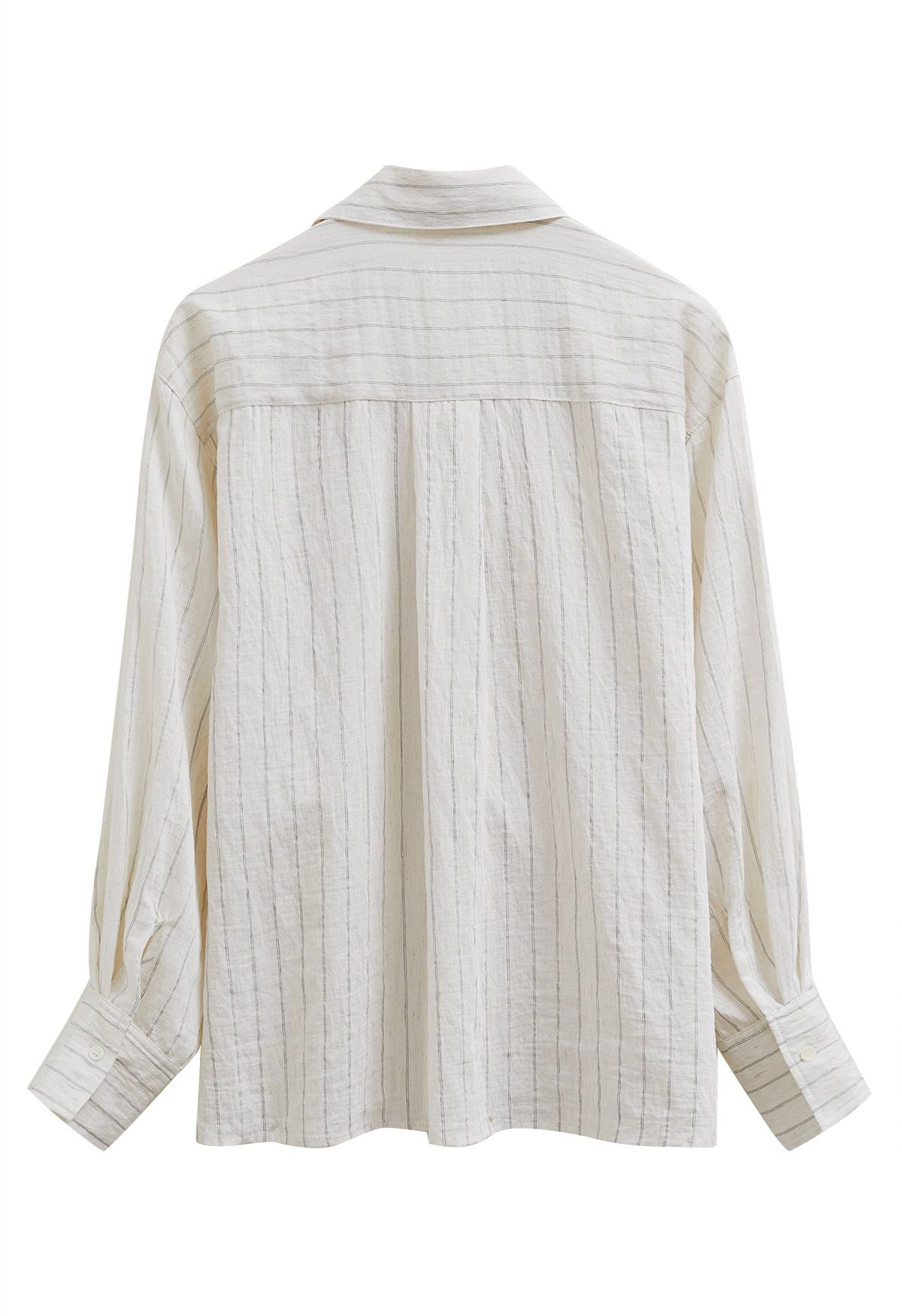 Striped Collared Patch Pocket Shirt in White