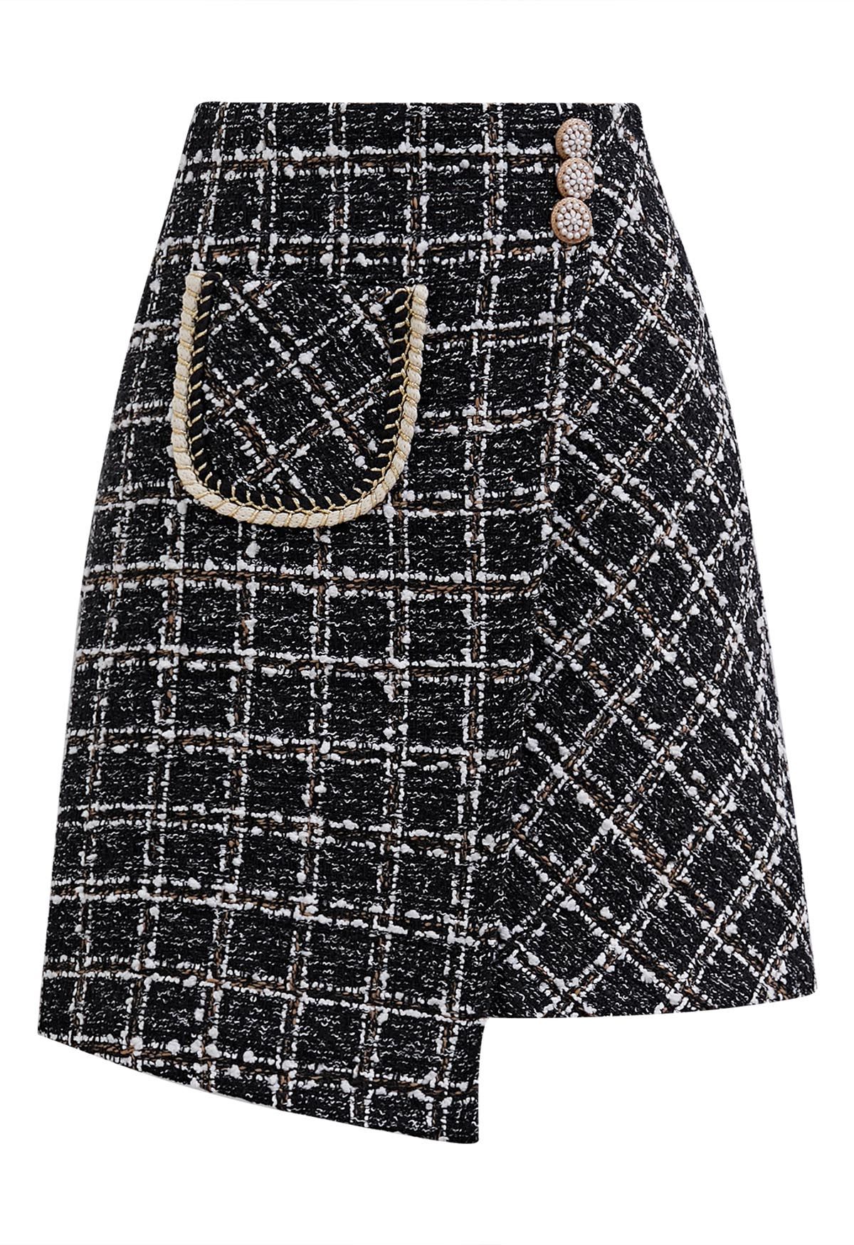 Patch Pocket Check Tweed Flap Mini Skirt