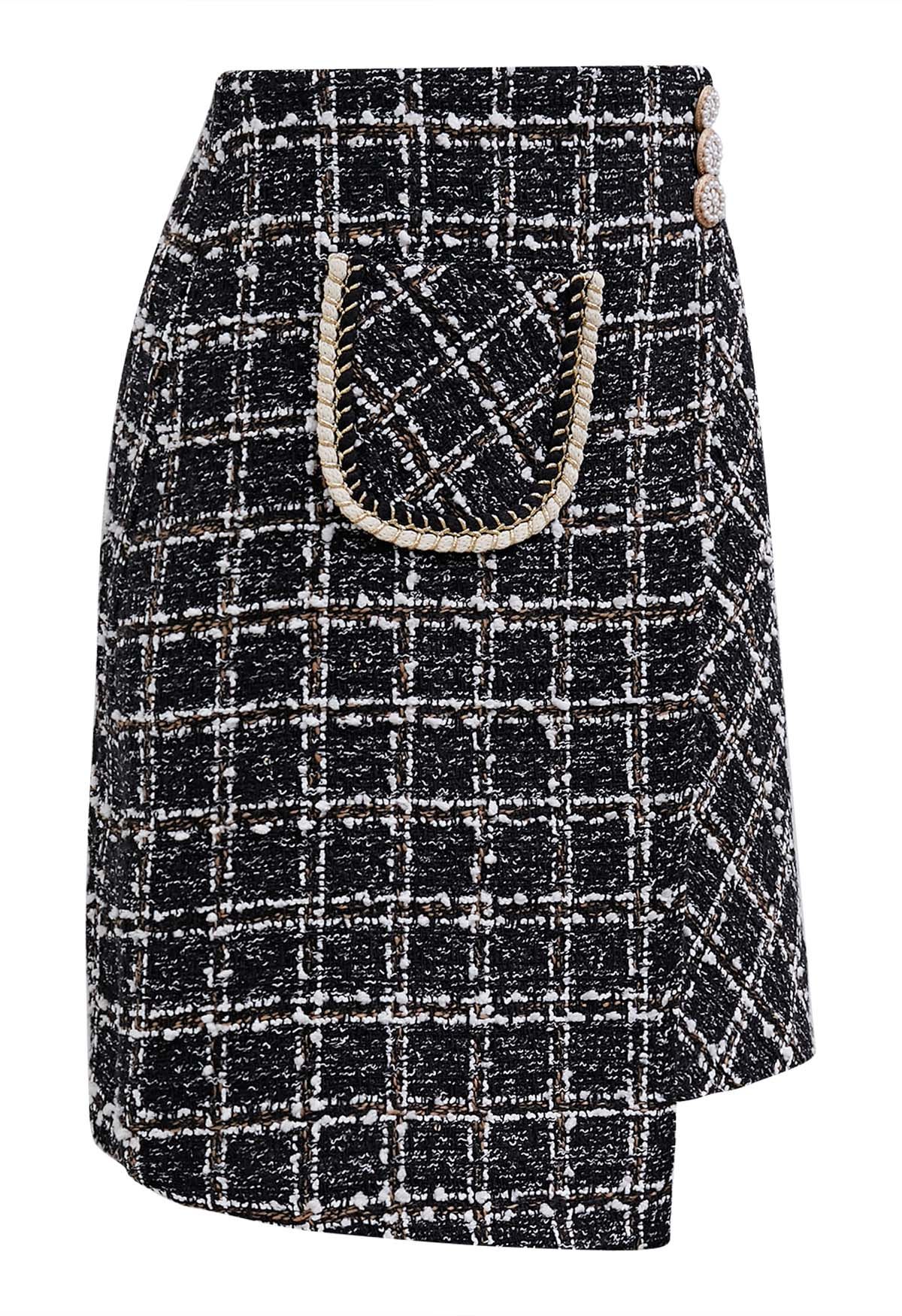 Patch Pocket Check Tweed Flap Mini Skirt