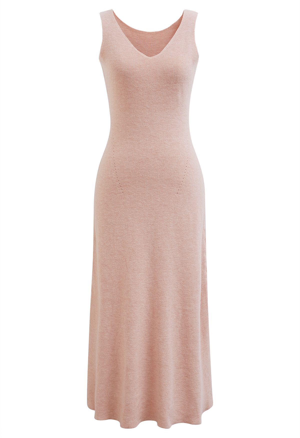 Sleeveless V-Neck Knit Dress in Peach