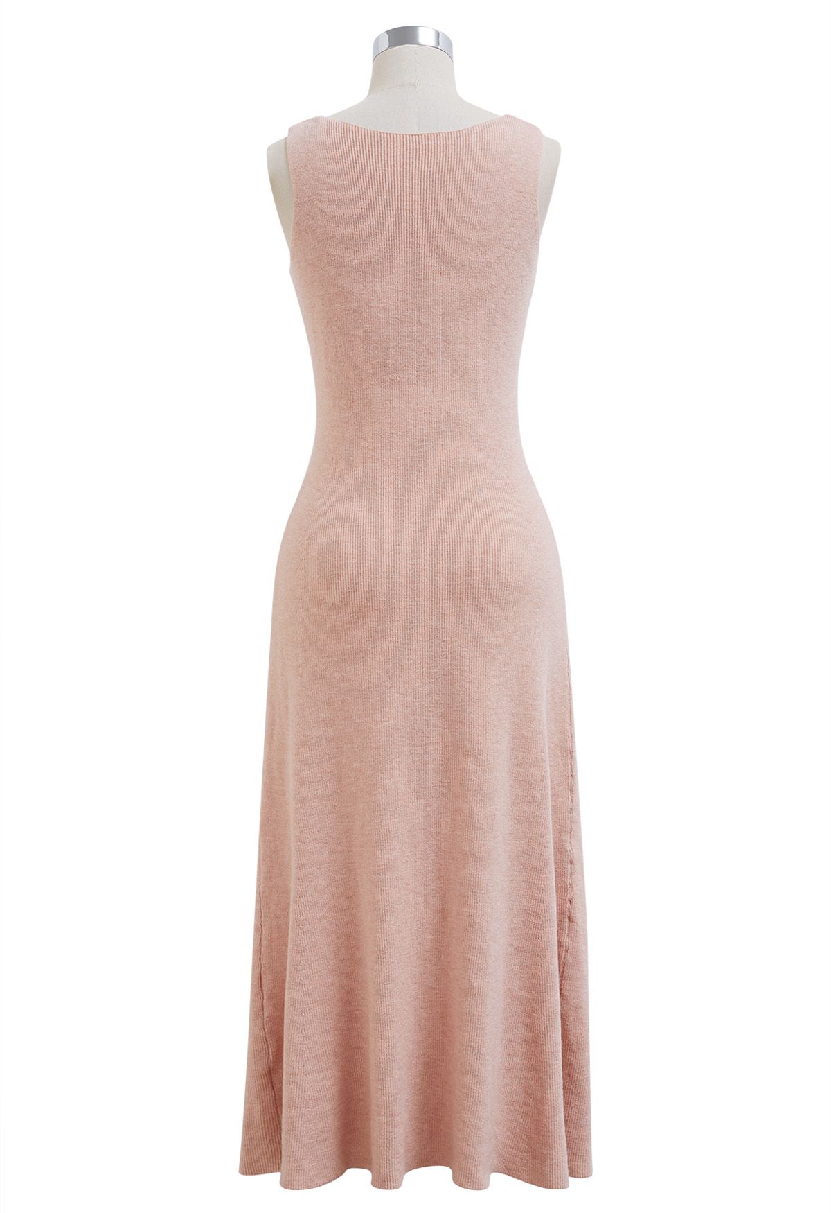 Sleeveless V-Neck Knit Dress in Peach