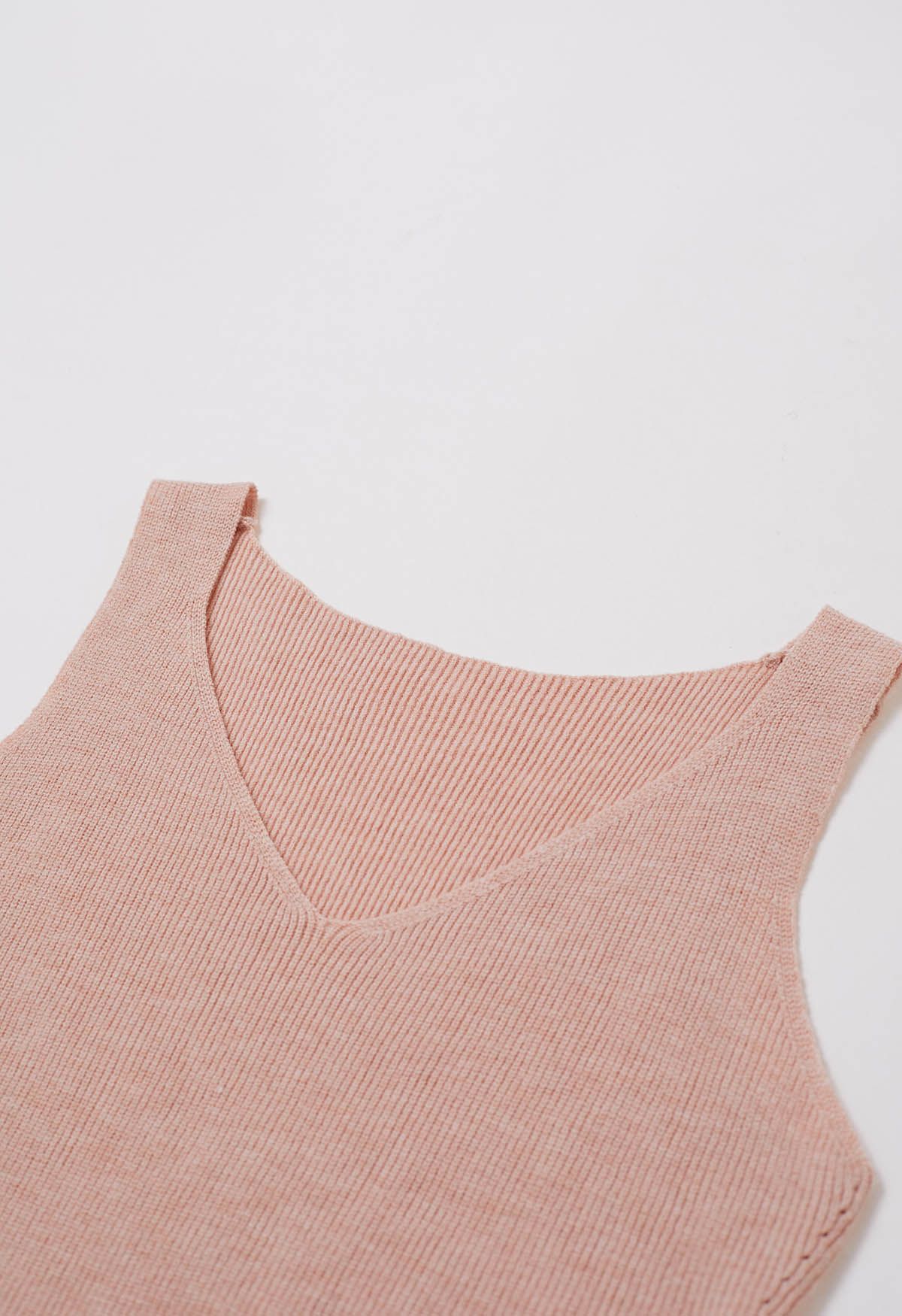 Sleeveless V-Neck Knit Dress in Peach