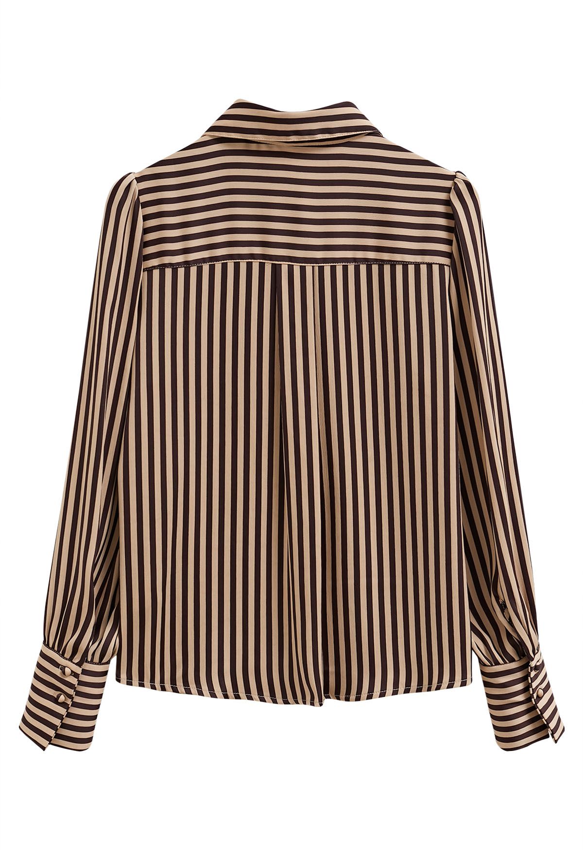 Stripe Print Point Collar Buttoned Shirt