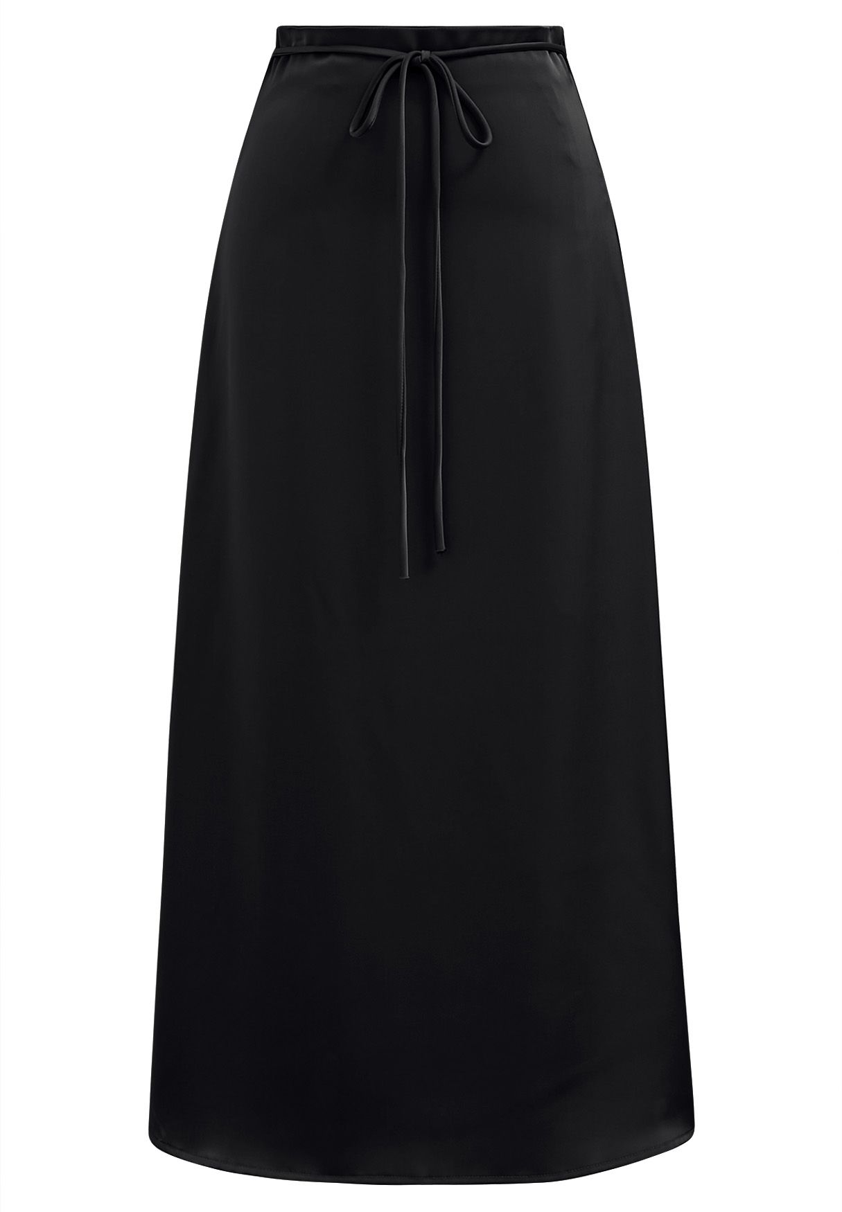 Tie String Satin Maxi Skirt in Black