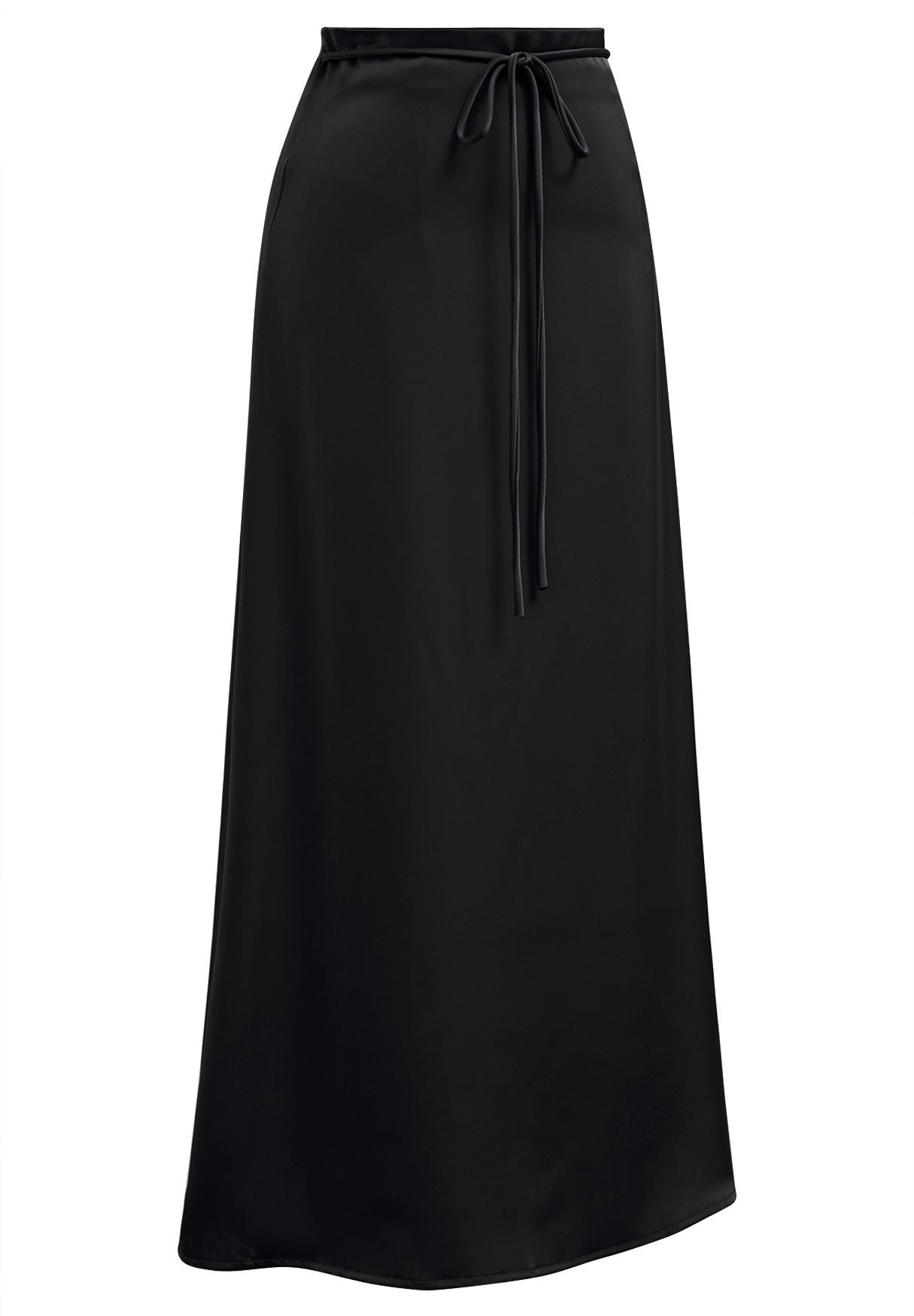 Tie String Satin Maxi Skirt in Black