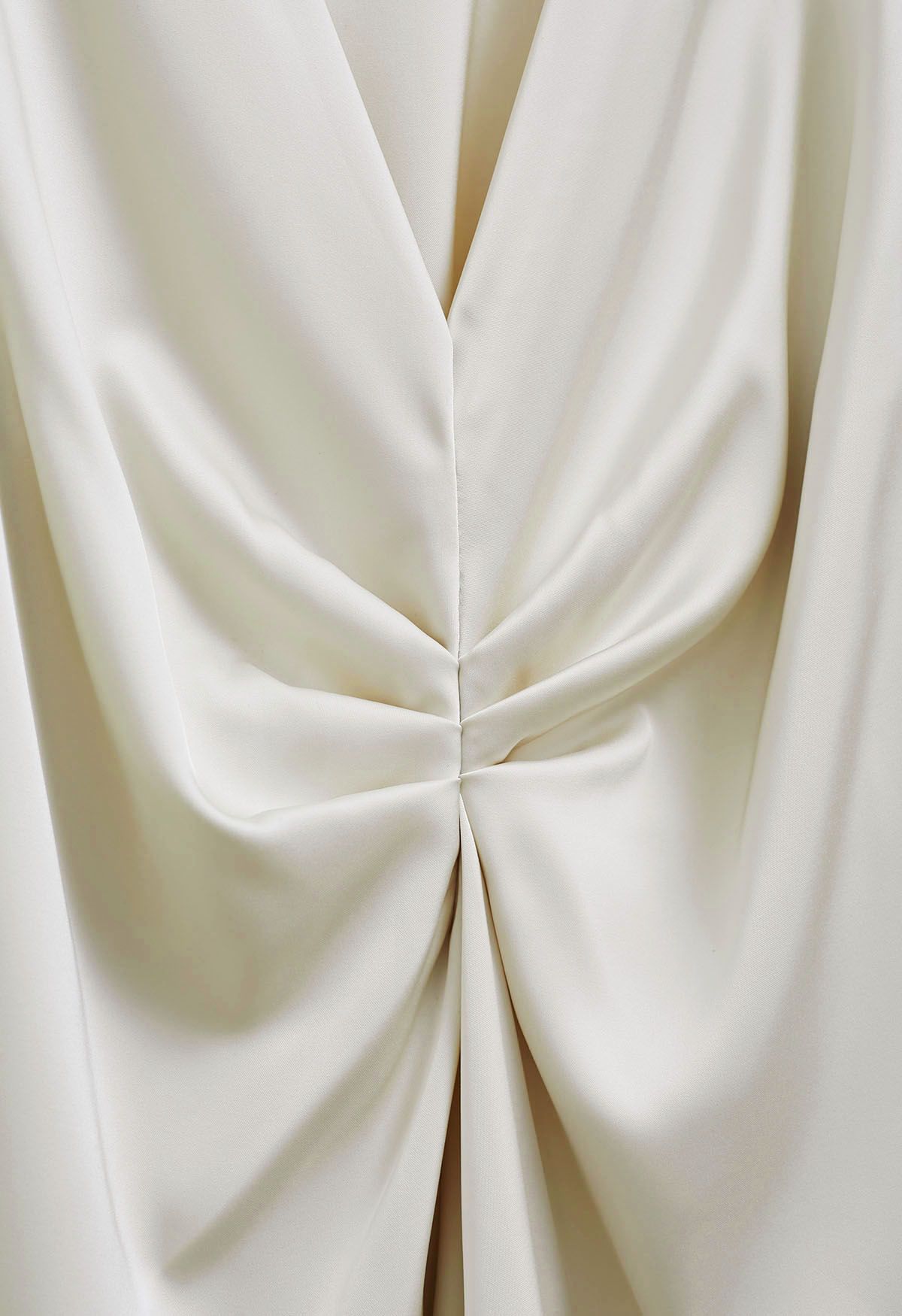 Tie Sash V-Neck Ruched Satin Top in Ivory