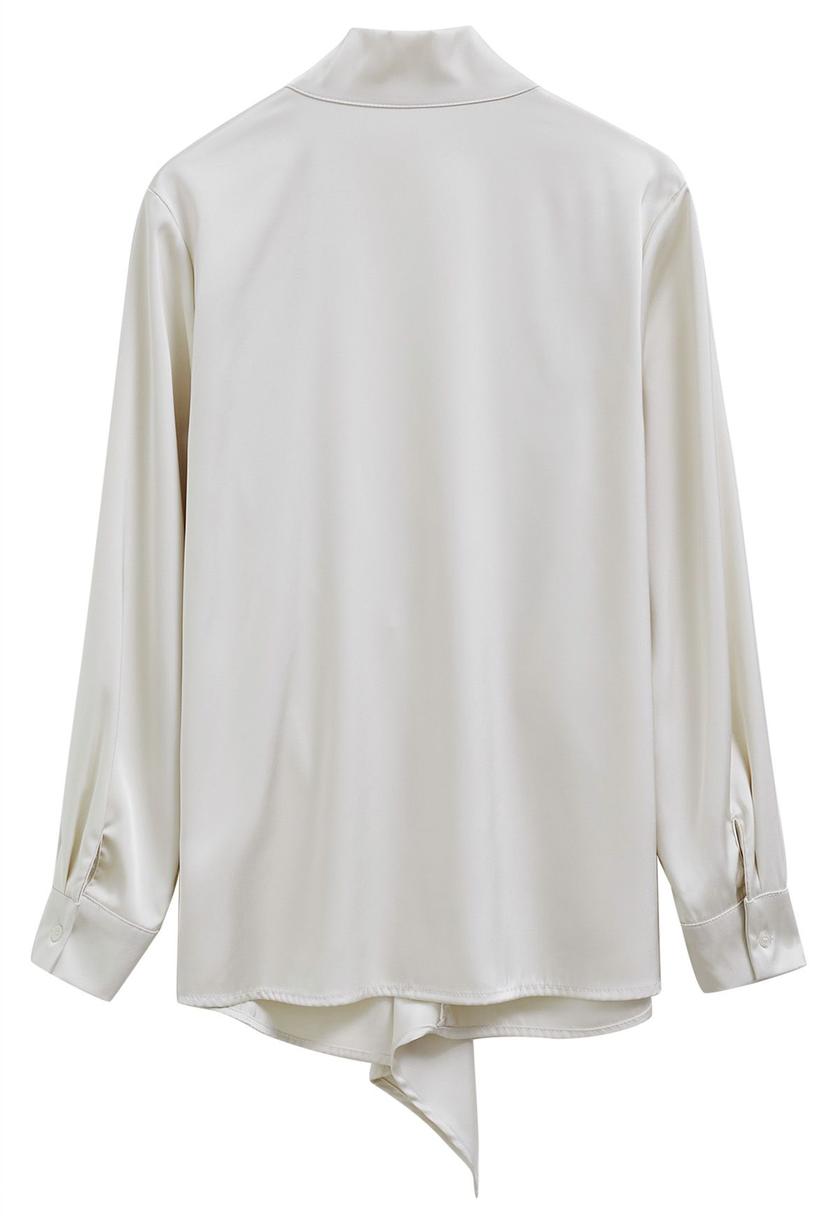 Tie Sash V-Neck Ruched Satin Top in Ivory