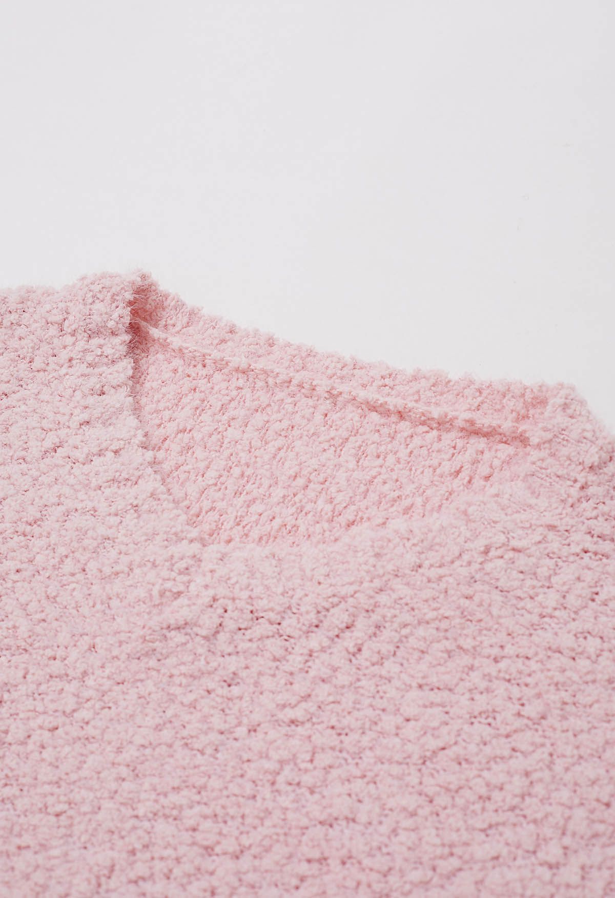 Snug V-Neck Fuzzy Knit Sweater in Pink