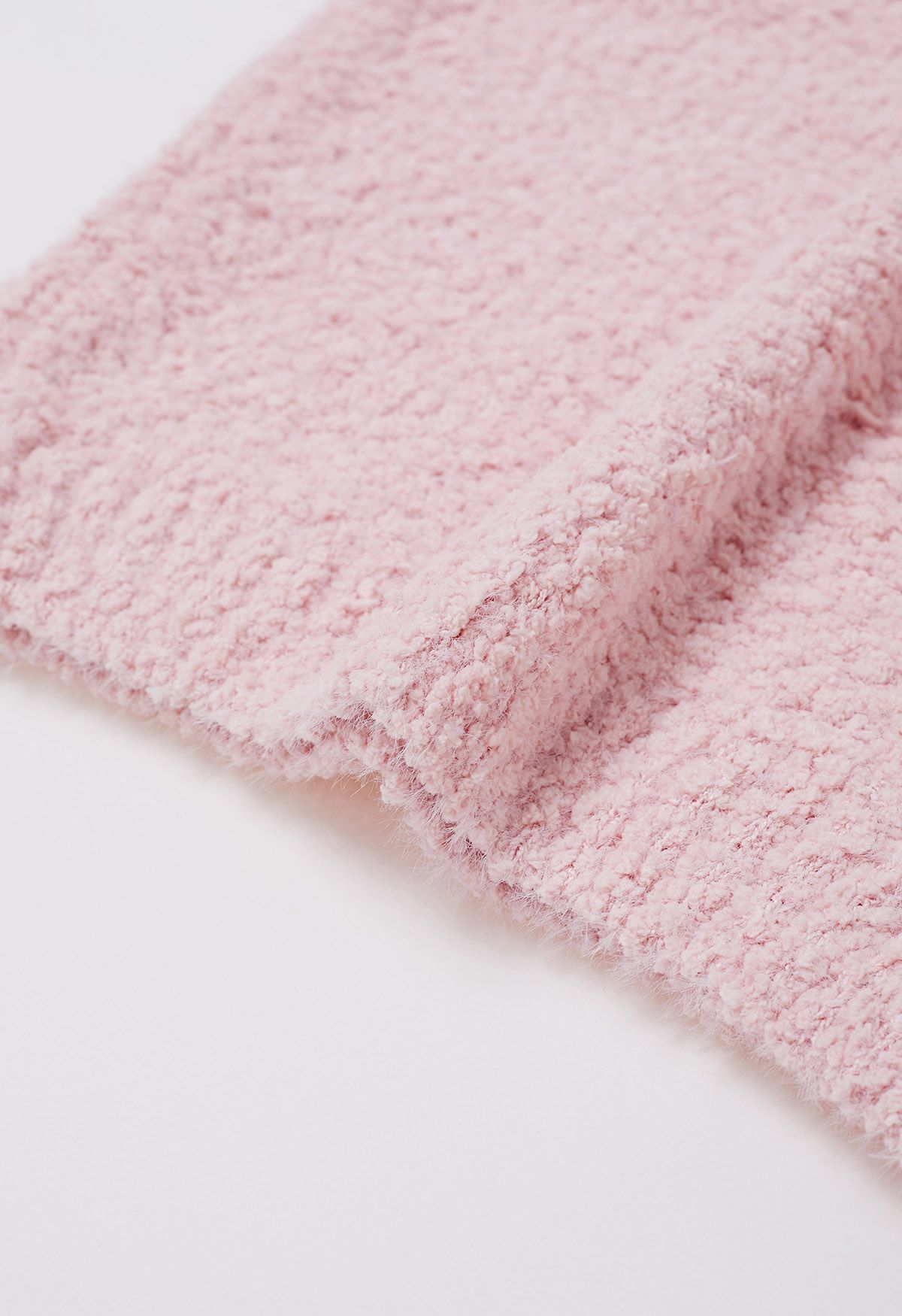 Snug V-Neck Fuzzy Knit Sweater in Pink