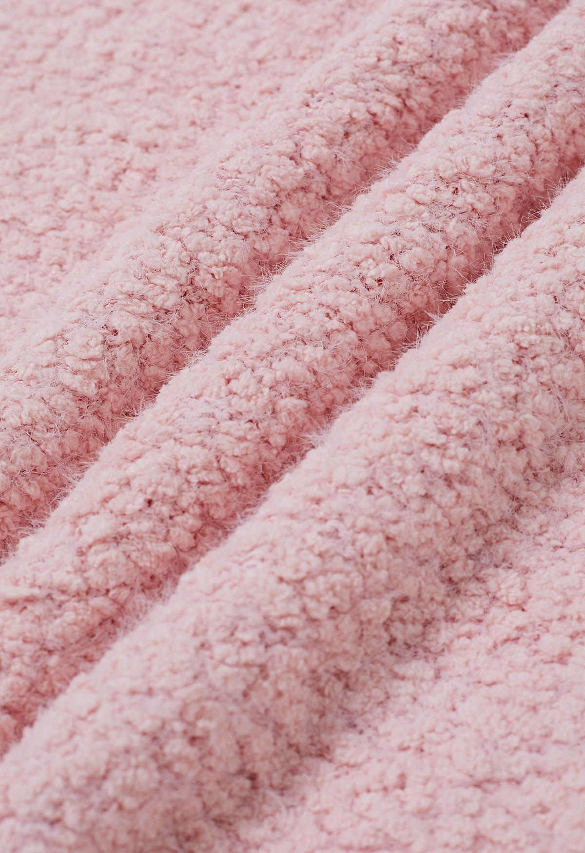 Snug V-Neck Fuzzy Knit Sweater in Pink