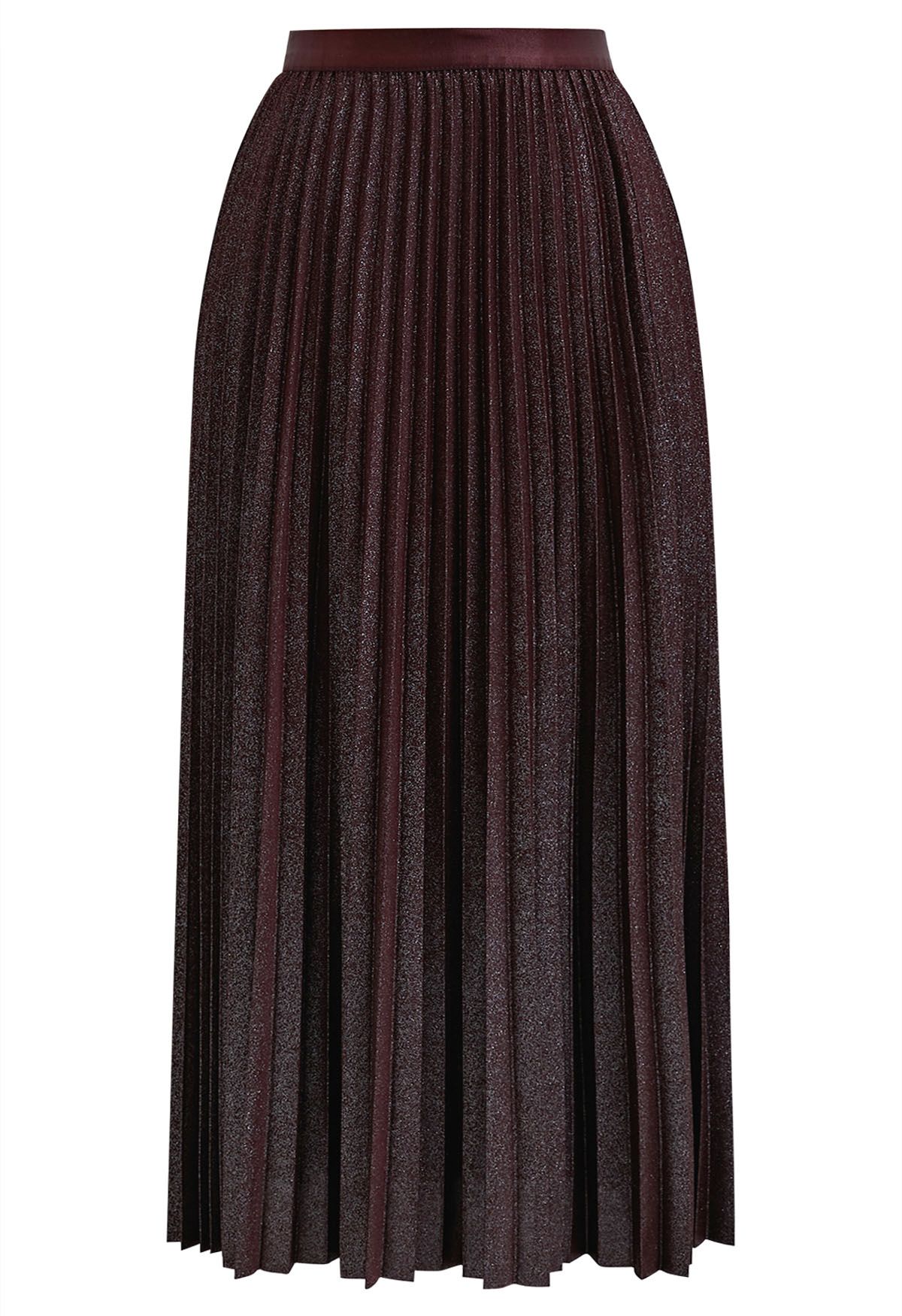 Glimmer Accordion Pleated Maxi Skirt in Burgundy