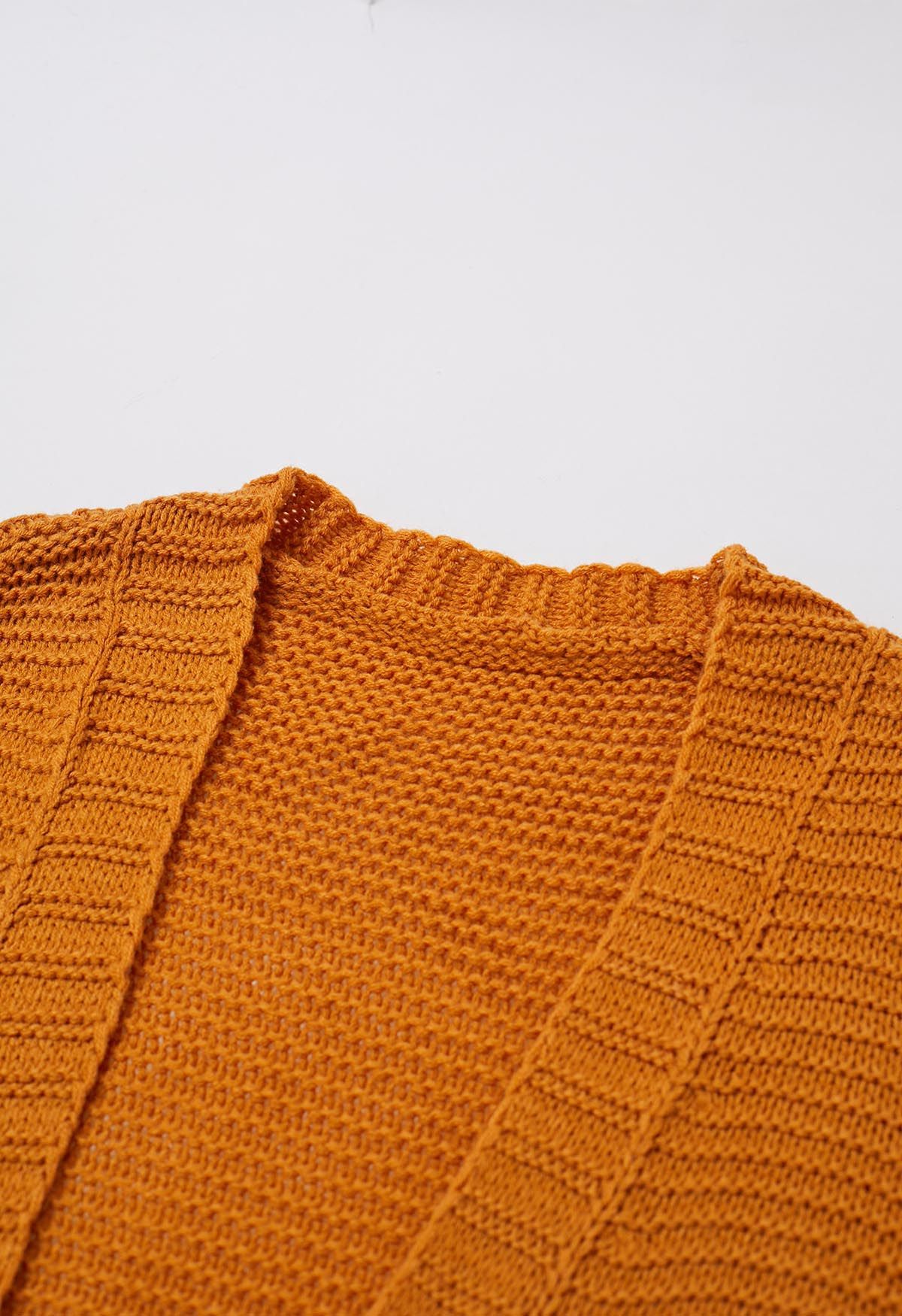 Pointelle Sleeve Open Front Longline Cardigan in Pumpkin