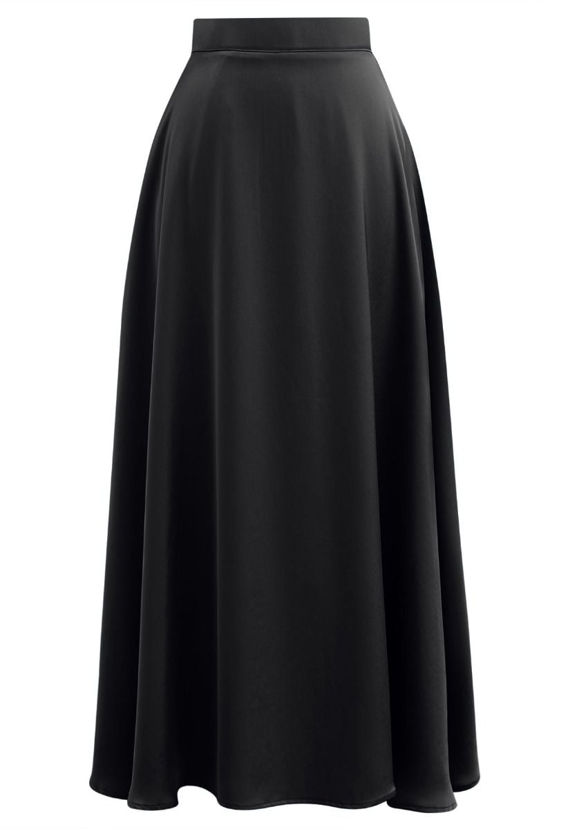 Timeless Elegance Satin A-Line Maxi Skirt in Black