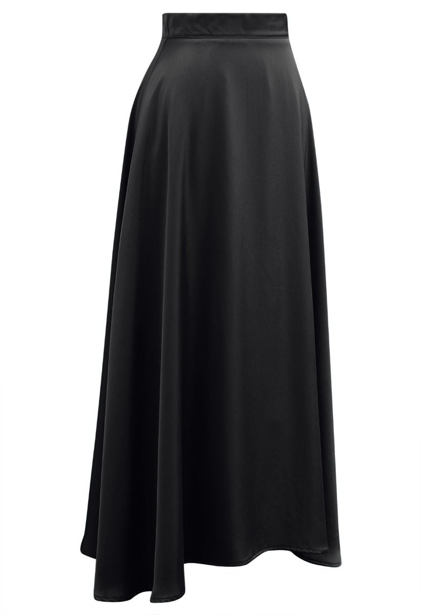 Timeless Elegance Satin A-Line Maxi Skirt in Black