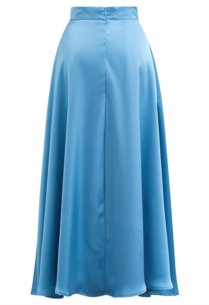 Timeless Elegance Satin A-Line Maxi Skirt in Blue