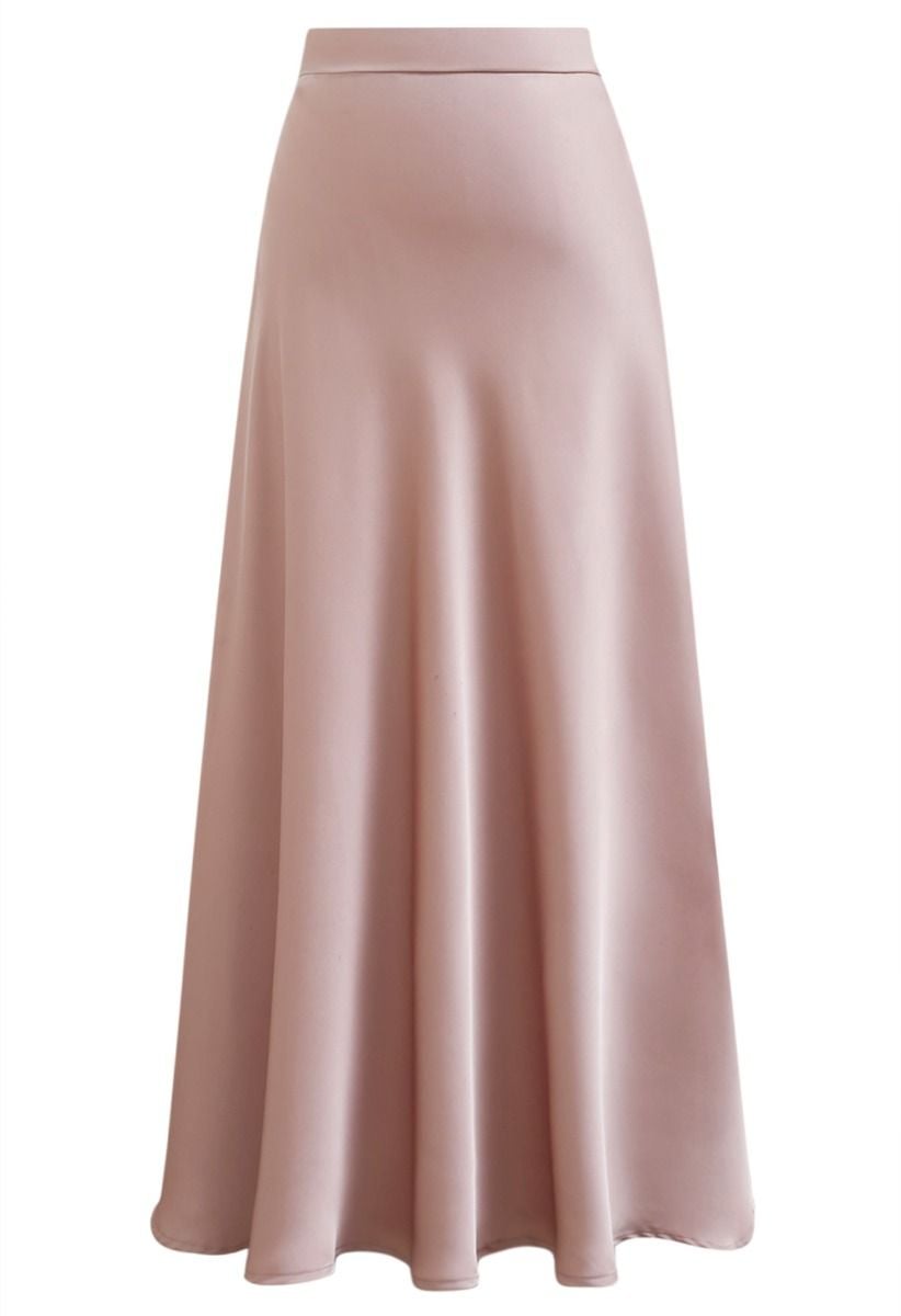 Timeless Elegance Satin A-Line Maxi Skirt in Light Pink