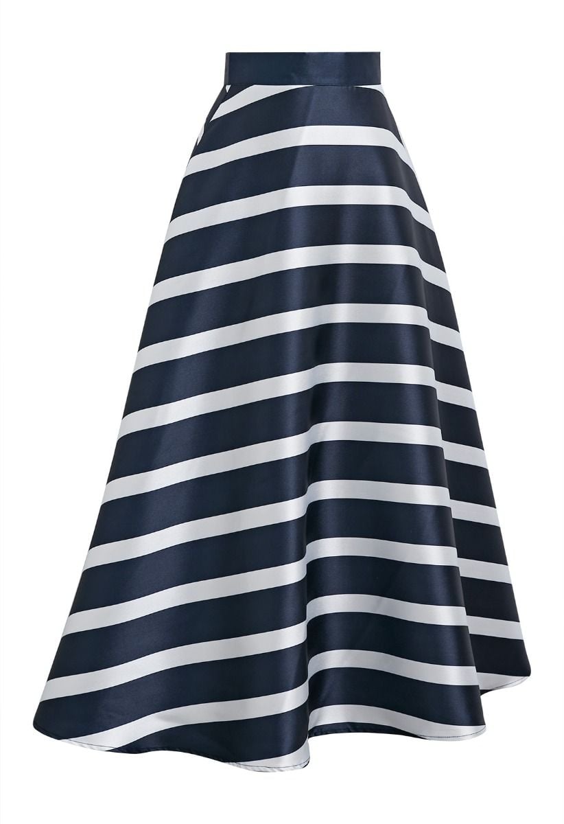 Adorable Stripe Side Pocket A-Line Maxi Skirt