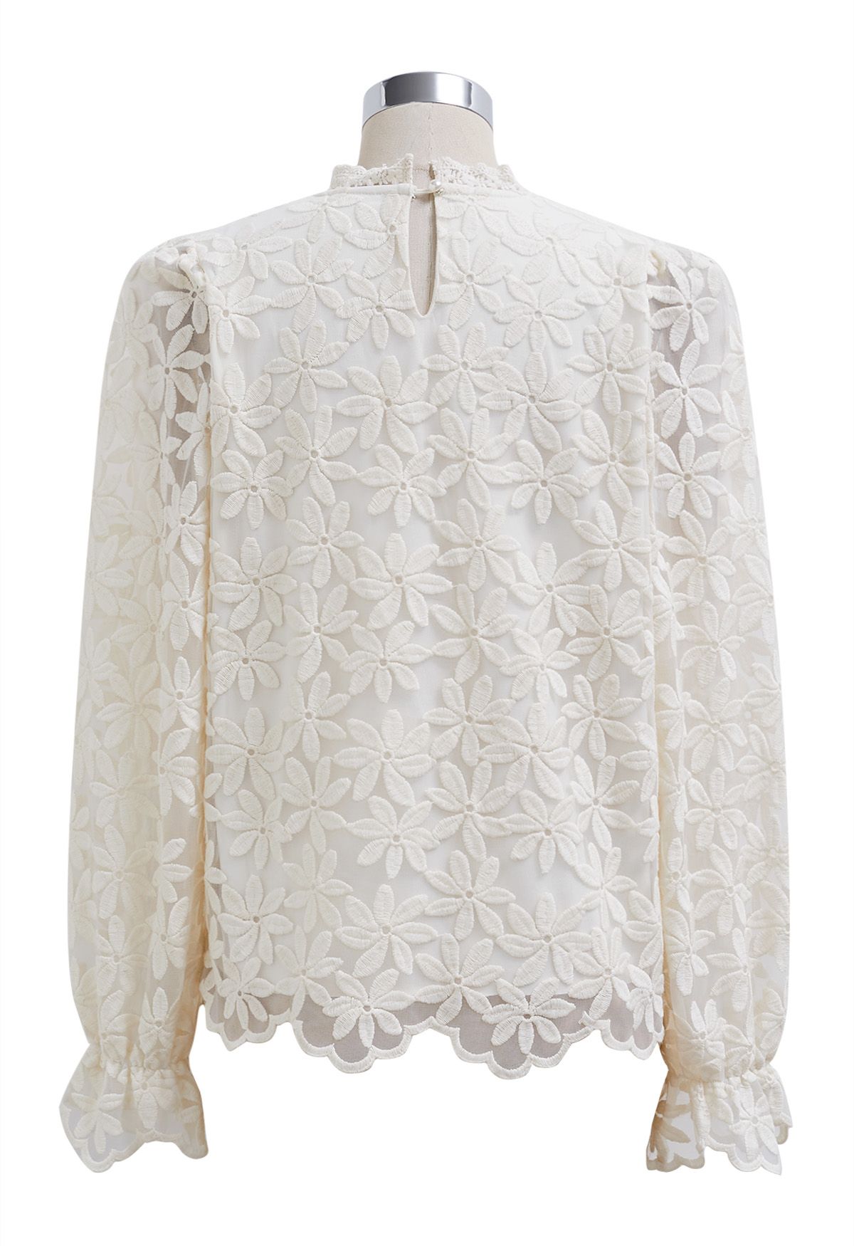 Lace Daisy Embroidered Sheer Sleeve Top