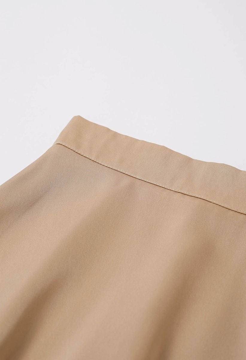 Timeless Elegance Satin A-Line Maxi Skirt in Tan