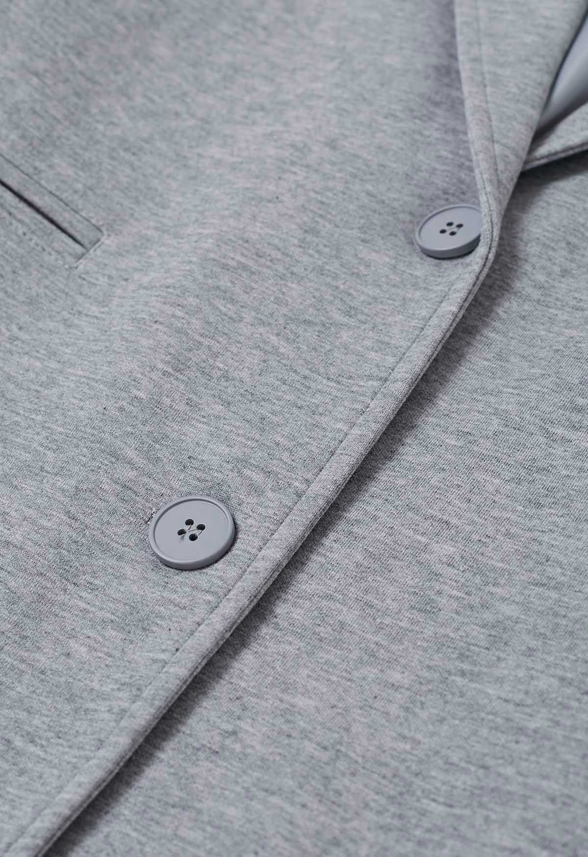 Notch Lapel Cotton-Blend Blazer in Grey - Retro, Indie and Unique Fashion
