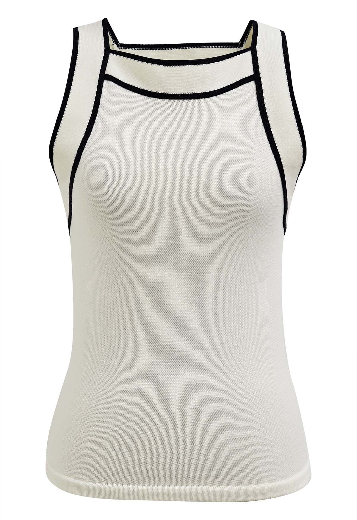 Contrast Line Sleeveless Top in Cream