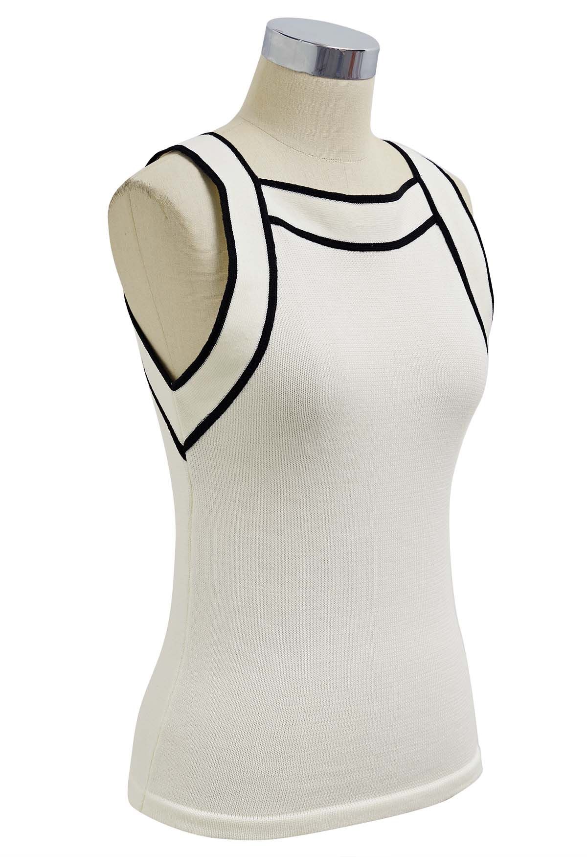 Contrast Line Sleeveless Top in Cream