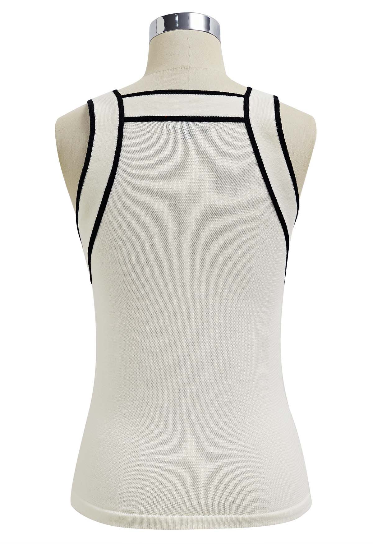 Contrast Line Sleeveless Top in Cream