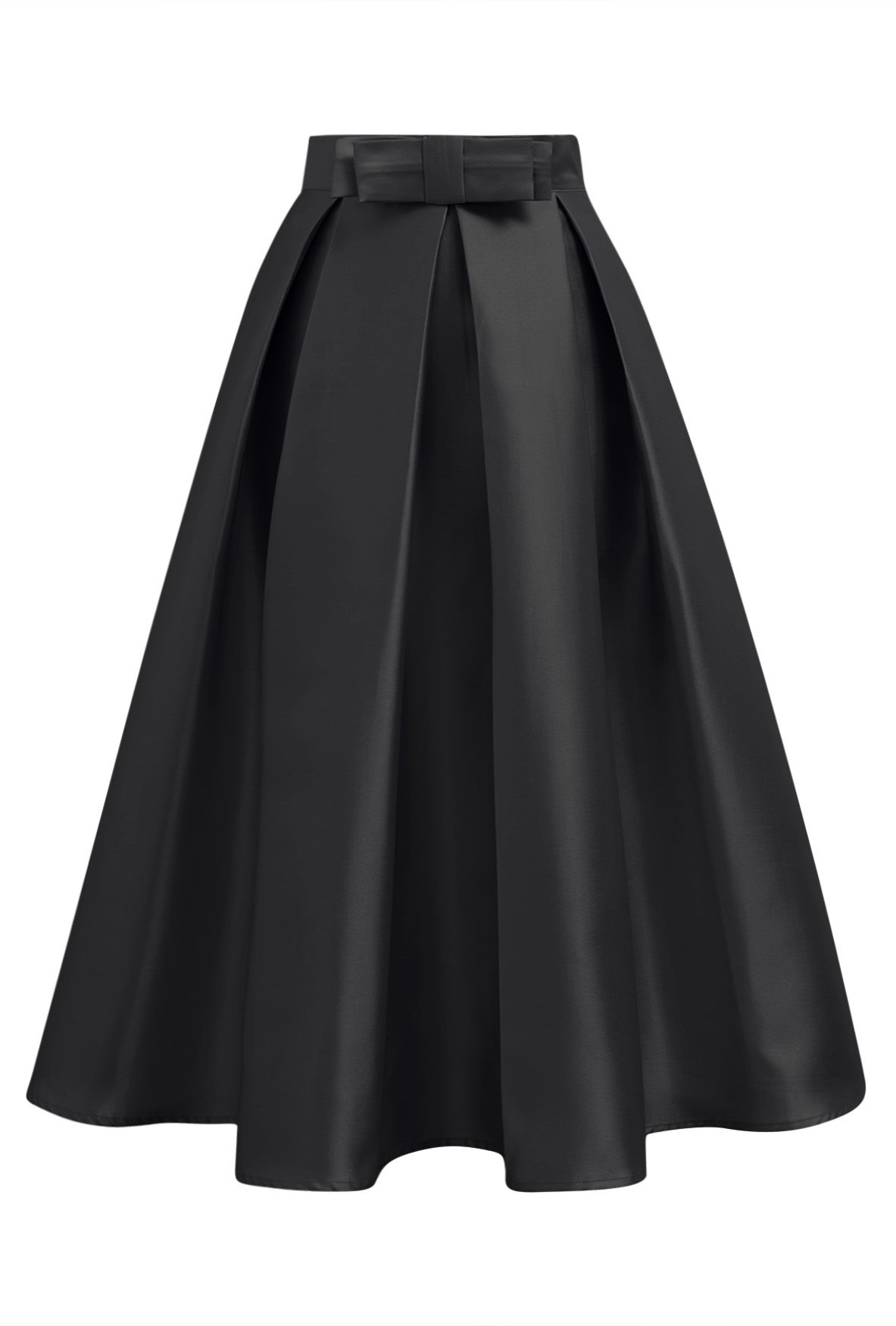 Luxurious Night Bowknot Pleated Midi Skirt in Black