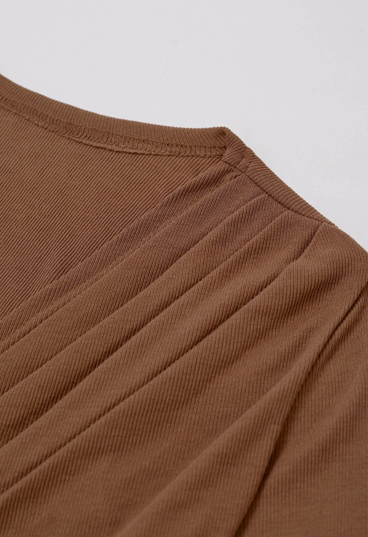 Self-Tie Wrap Crop Top in Caramel